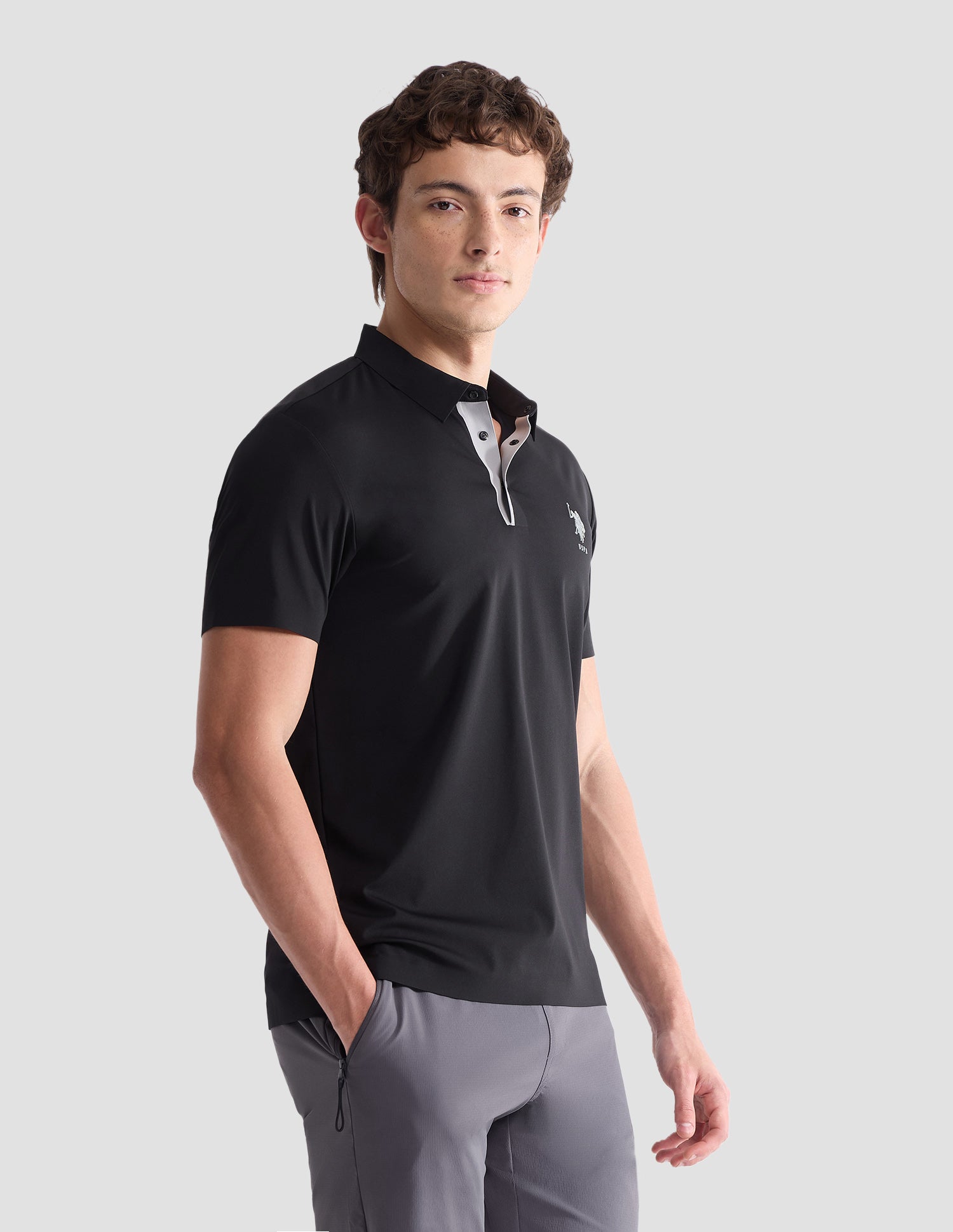 Solid Slim Fit Active Polo Shirt Black - U.S. Polo Assn. India | Large