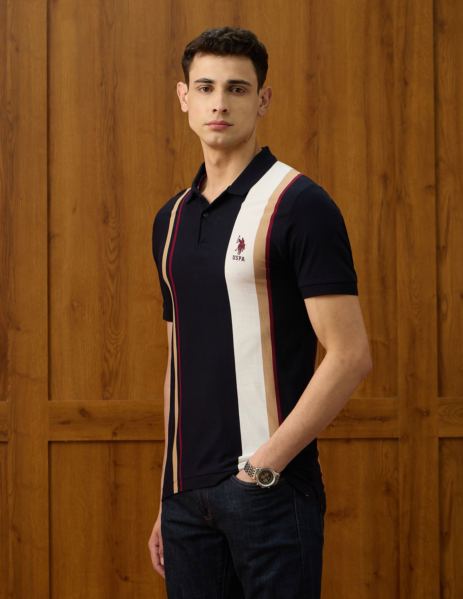 Vertical Striped Varsity Theatre Polo Shirt Navy - U.S. POLO ASSN. | Large