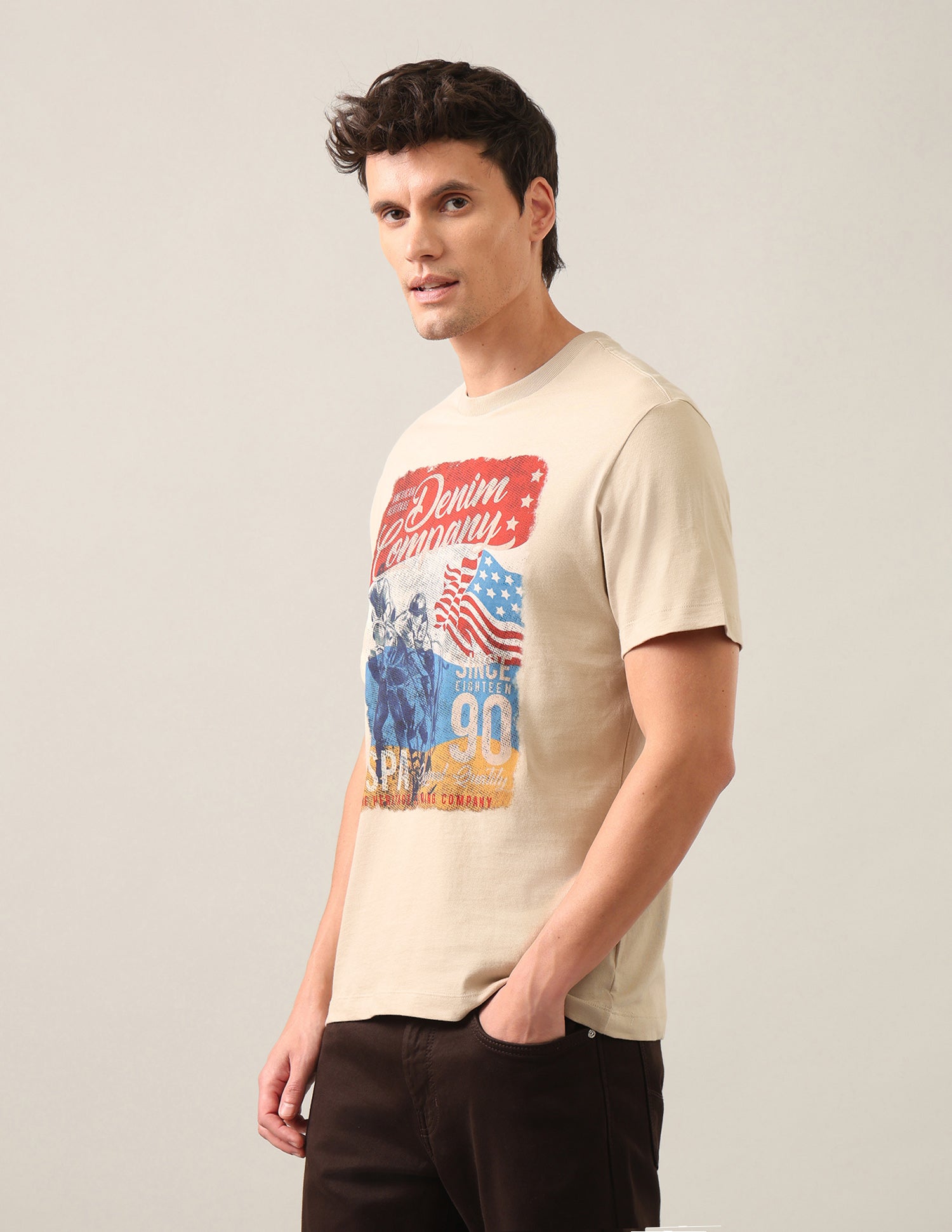 Graphic Brand Printed Regular Fit T-Shirt Beige - U.S. Polo Assn. India | Large
