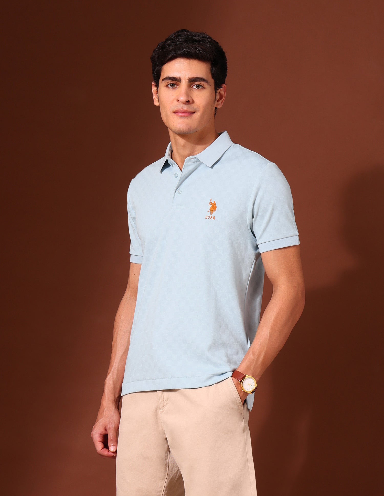 Textured Slim Fit Work and Wander Polo Shirt Light Blue - U.S. Polo Assn. India | Large