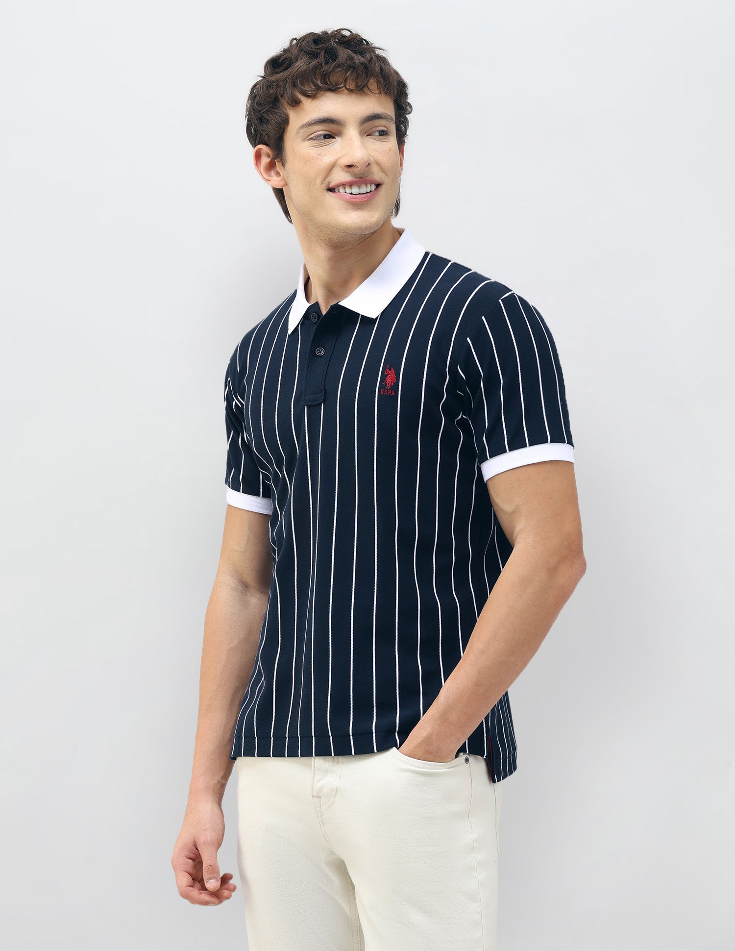 New Port Marina Vertical Striped Polo Shirt Navy - U.S. Polo Assn. India | Large
