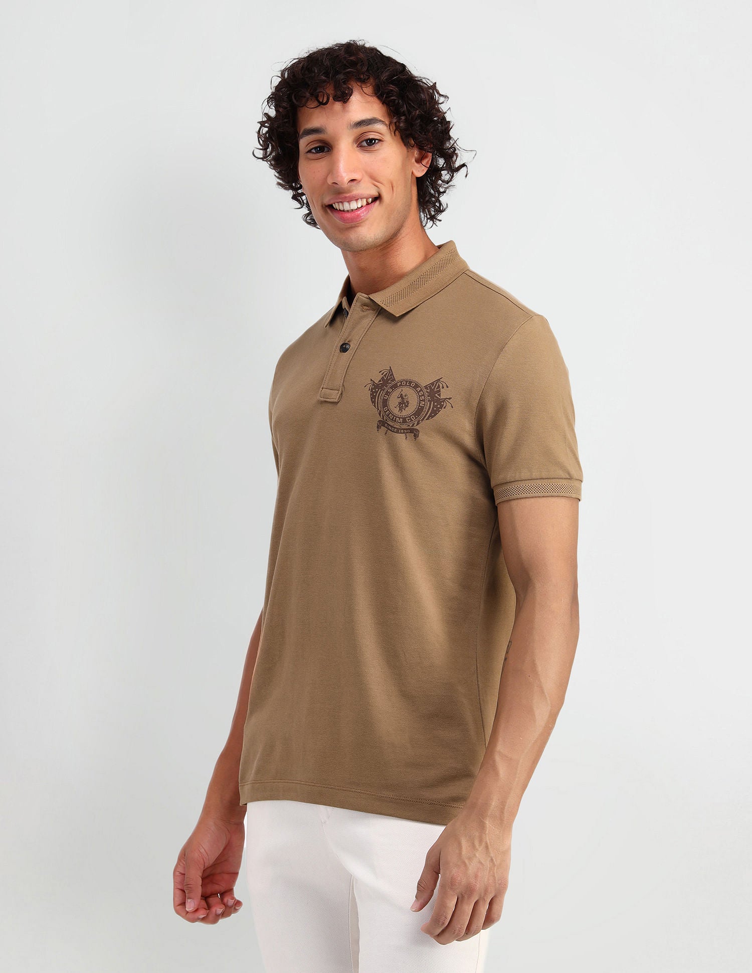 Muscle Fit Brand Print Polo Shirt Tree Oak - U.S. POLO ASSN. | Large