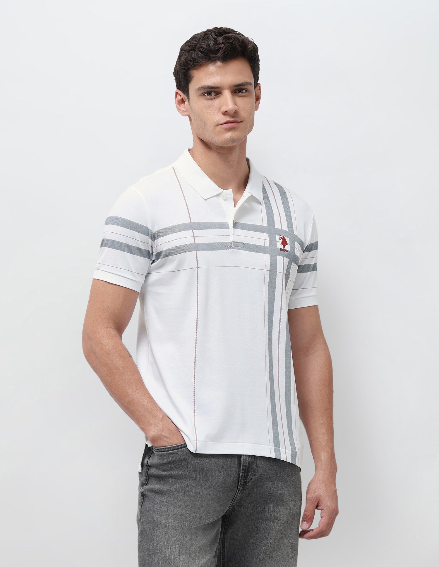 Vertical Striped Slim Fit Polo Shirt White - U.S. Polo Assn. India | Large