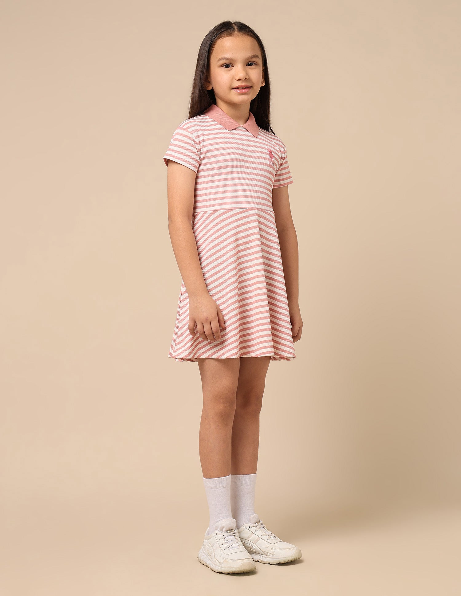 Girls Horizontal Striped Fit And Flare Dress Pink - U.S. POLO ASSN. | Large
