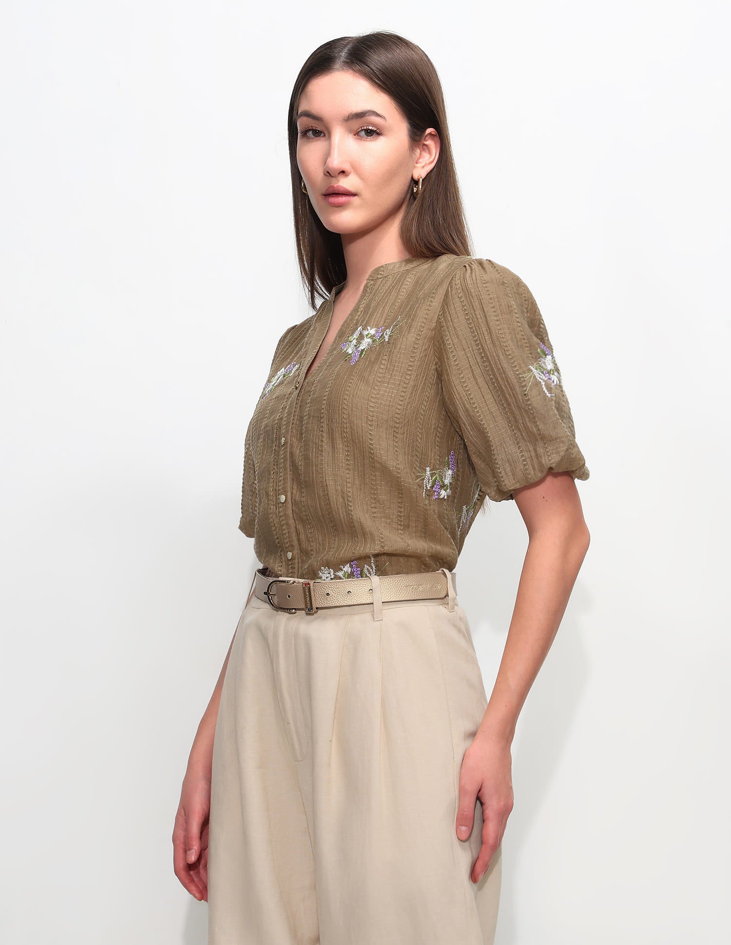 Regular Fit Floral Embroidered Top Brown - U.S. Polo Assn. India | Large