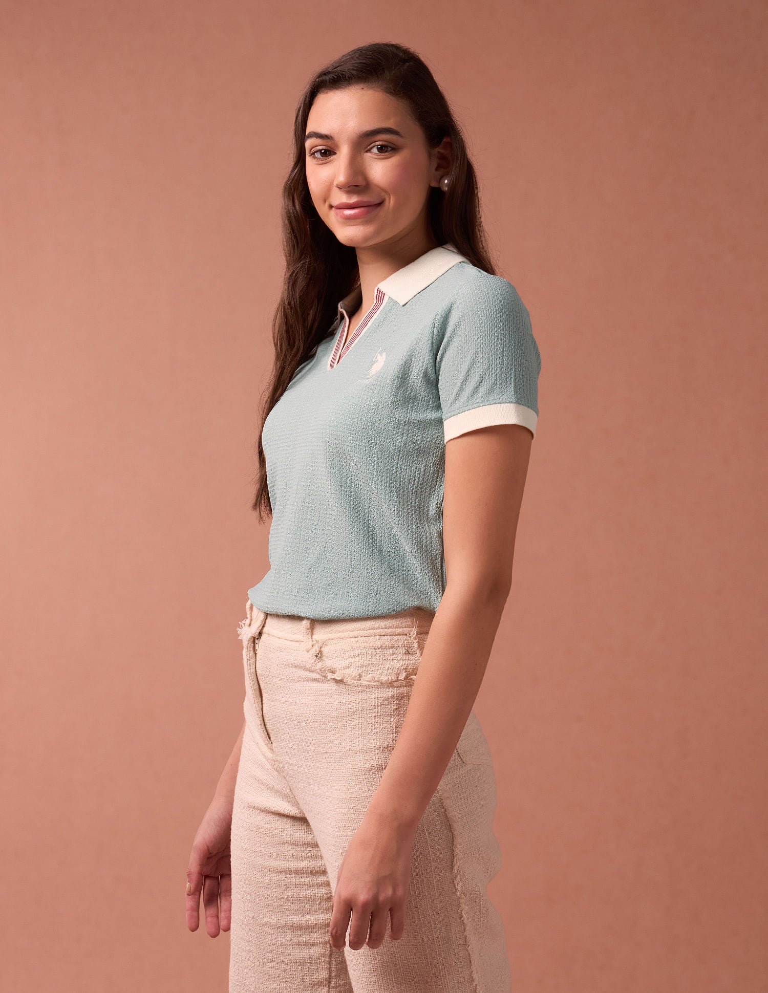 Contrast Collar Textured Polo Shirt Mint - U.S. POLO ASSN. | Large