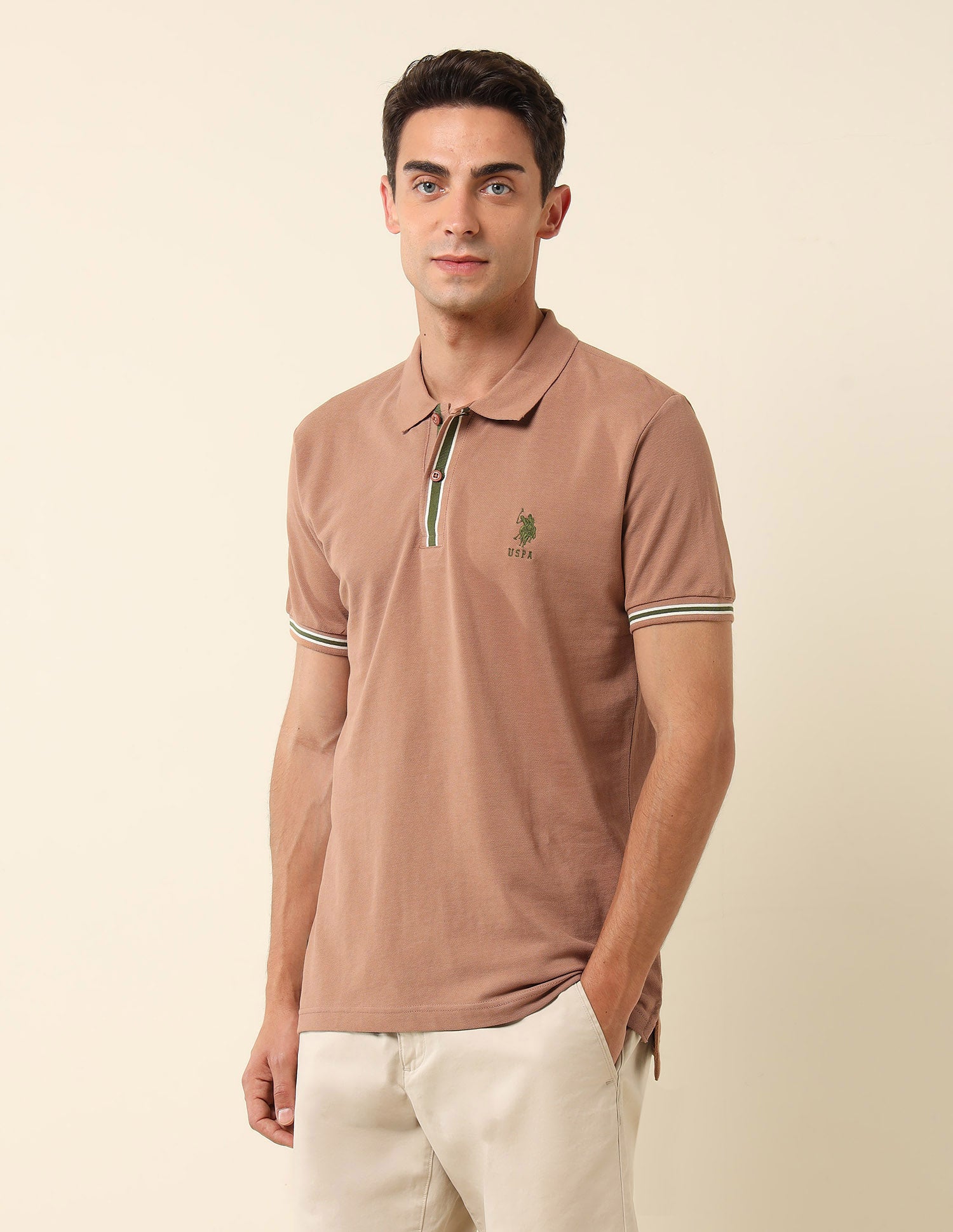 Pure Cotton Slim Fit Polo Shirt Light Brown - U.S. Polo Assn. India | Large