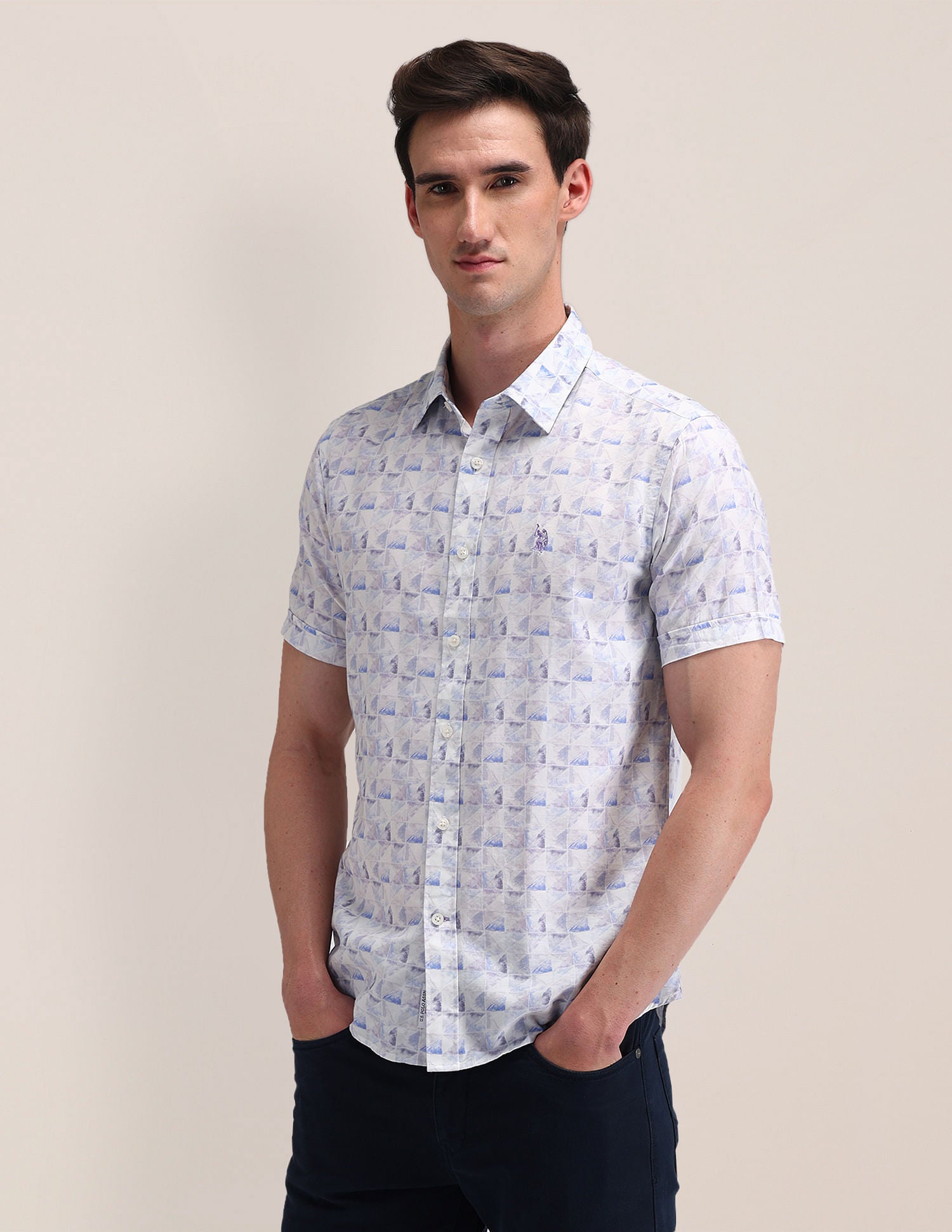 Tailored Fit Abstract Shirt White - U.S. Polo Assn. India | Large
