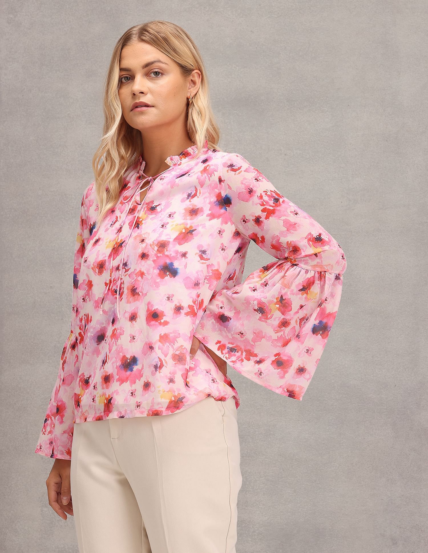 Floral Print Bell Sleeve Top Pink - U.S. Polo Assn. India | Large