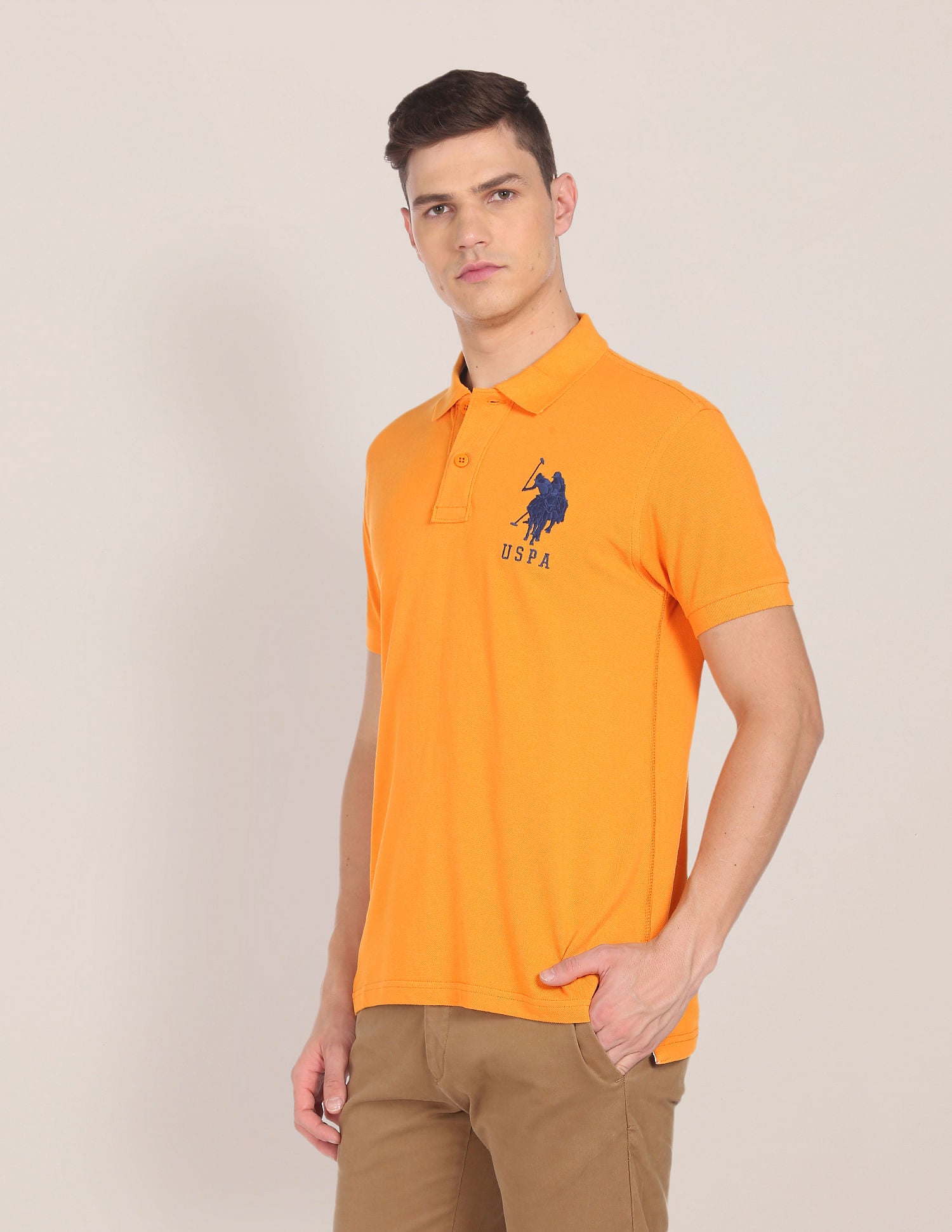 Compact Cotton Logo Polo Shirt Orange - U.S. POLO ASSN. | Large