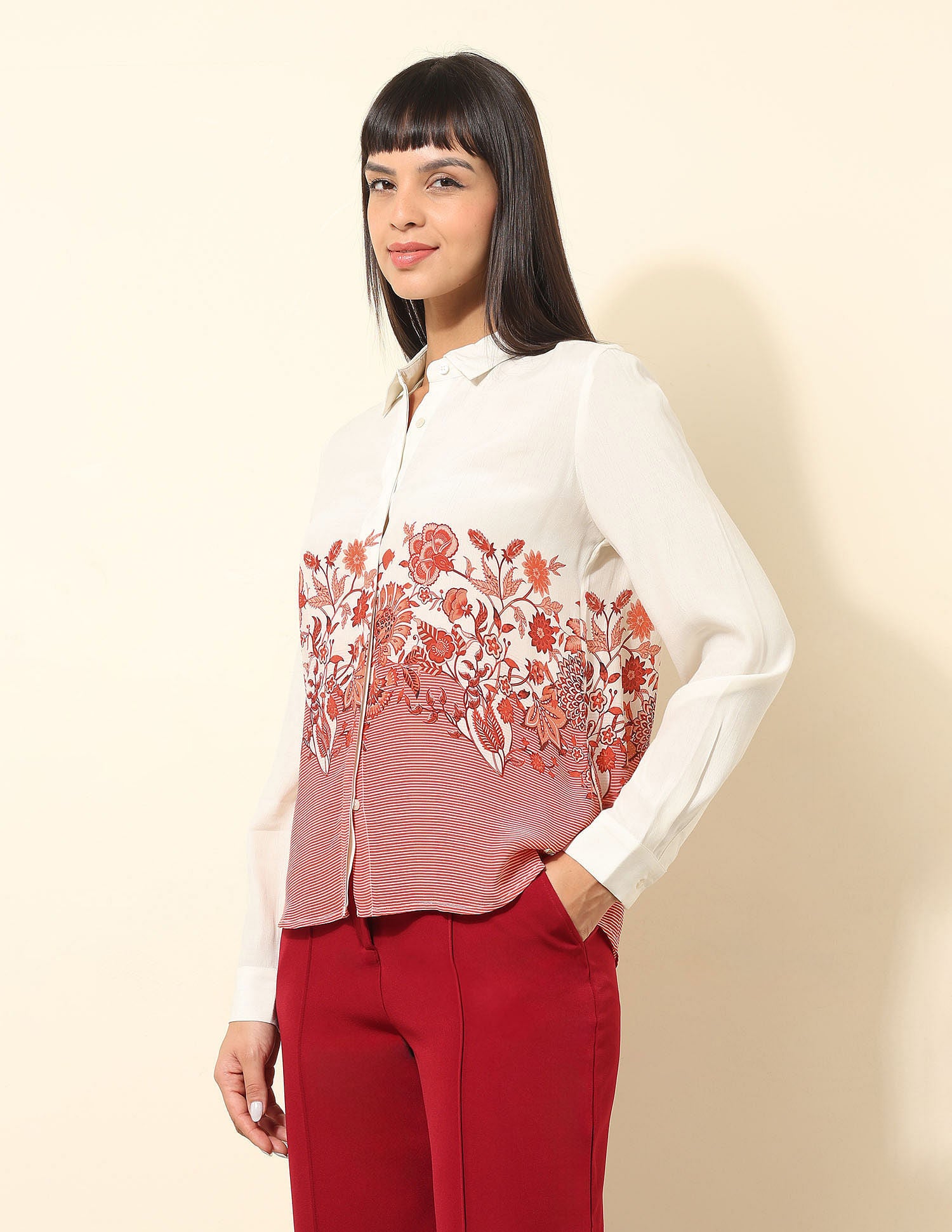 Concealed Placket Floral Printed Shirt Off-white - U.S. POLO ASSN. | Large