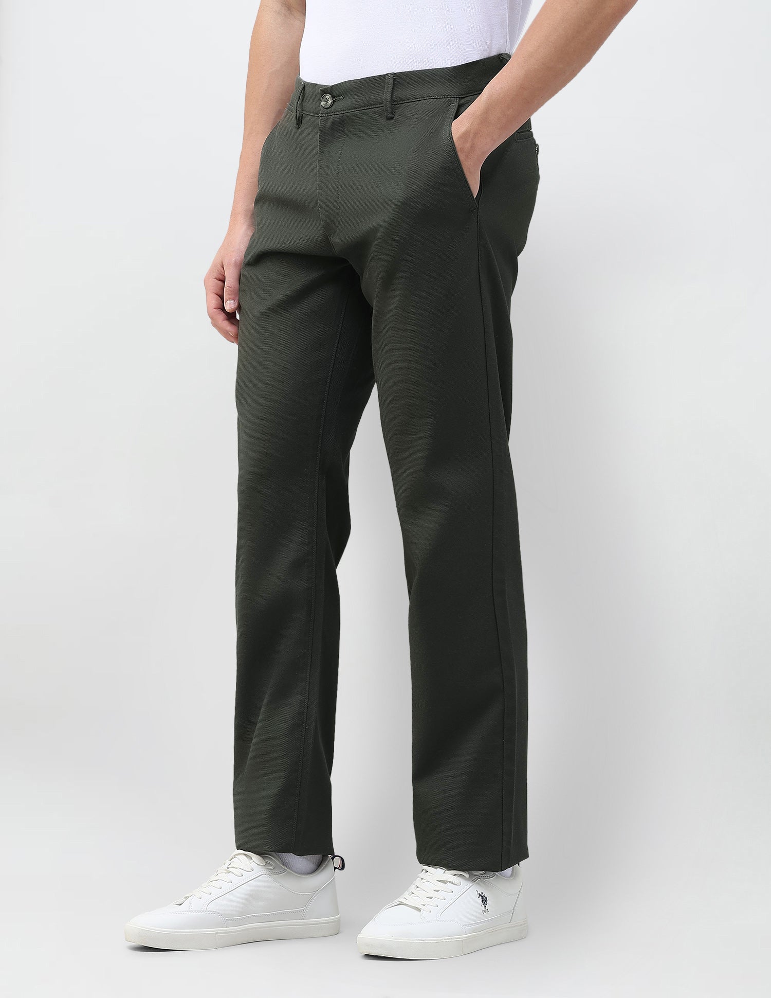 Riley Straight Fit Satin Trousers Dark Olive - U.S. Polo Assn. India | Large