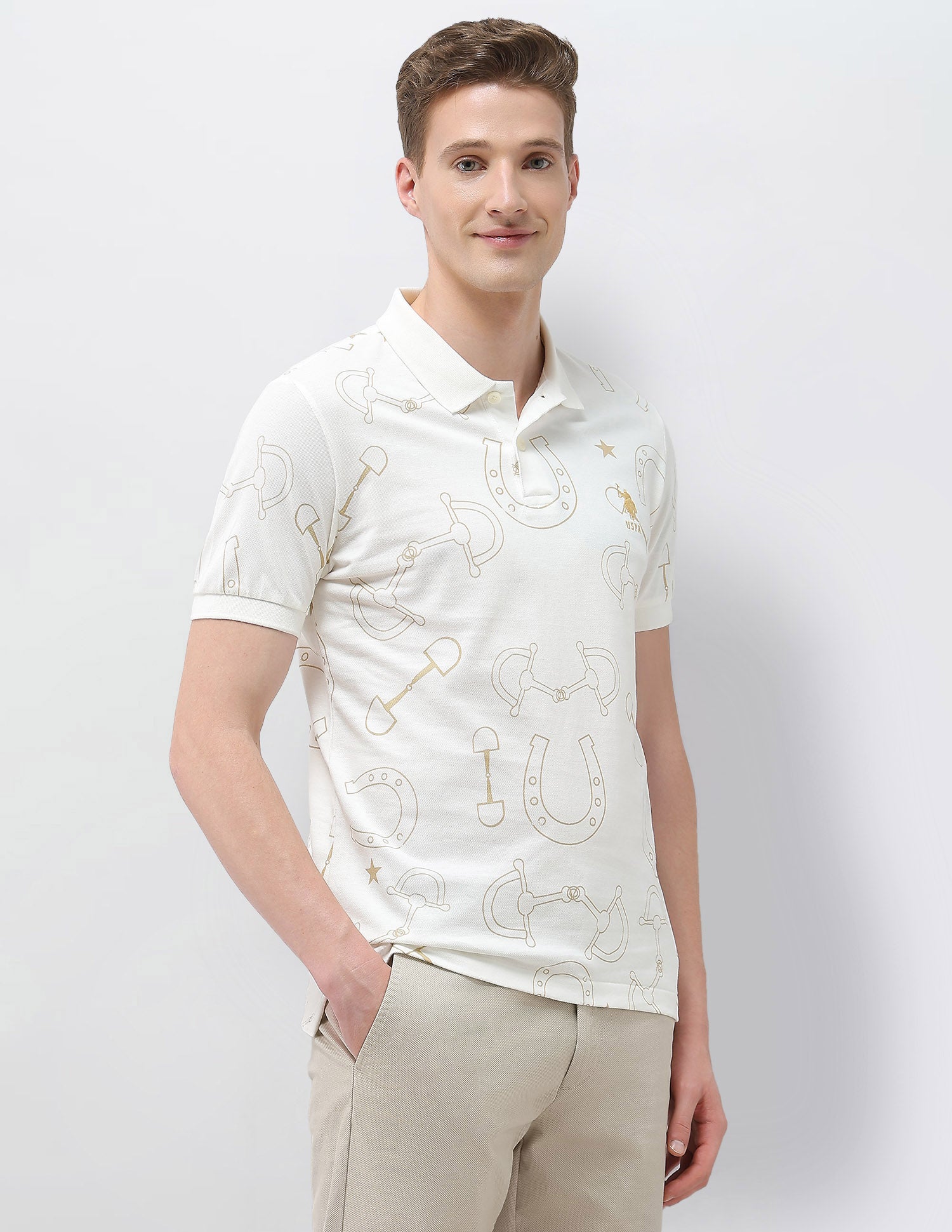 Graphic Motel On The Coast Polo Shirt Ivory - U.S. Polo Assn. India | Large