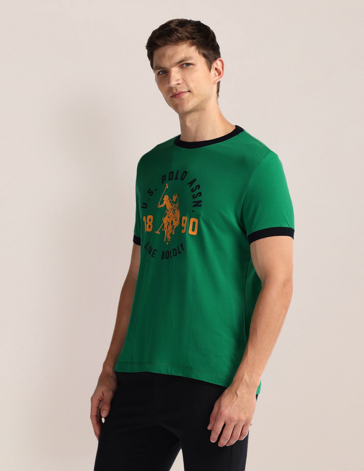 Crew Neck Brand Print T-Shirt Green - U.S. POLO ASSN. | Large