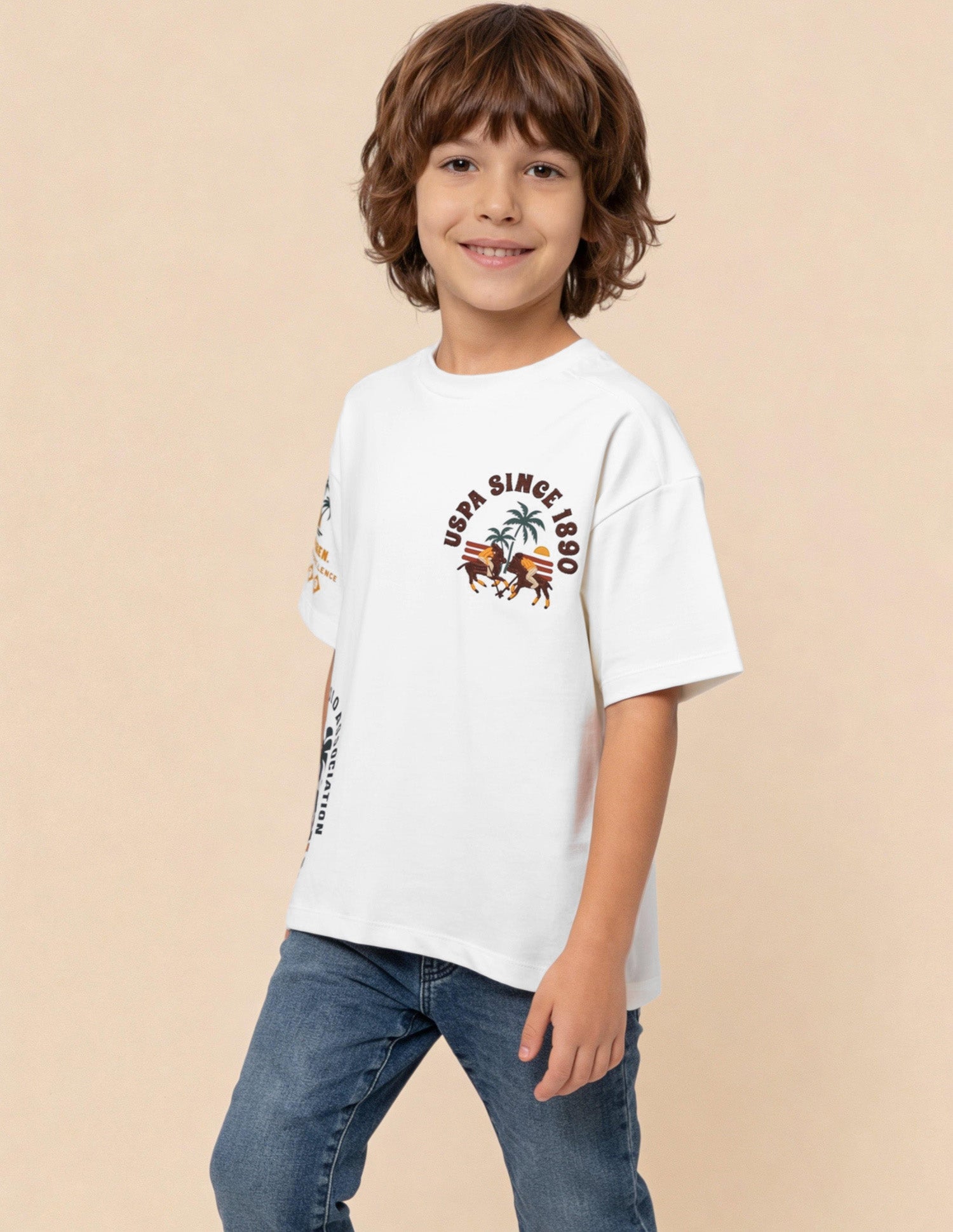 Graphic Brand Printed Oversized Fit T-Shirt Off White - U.S. Polo Assn. India | Large