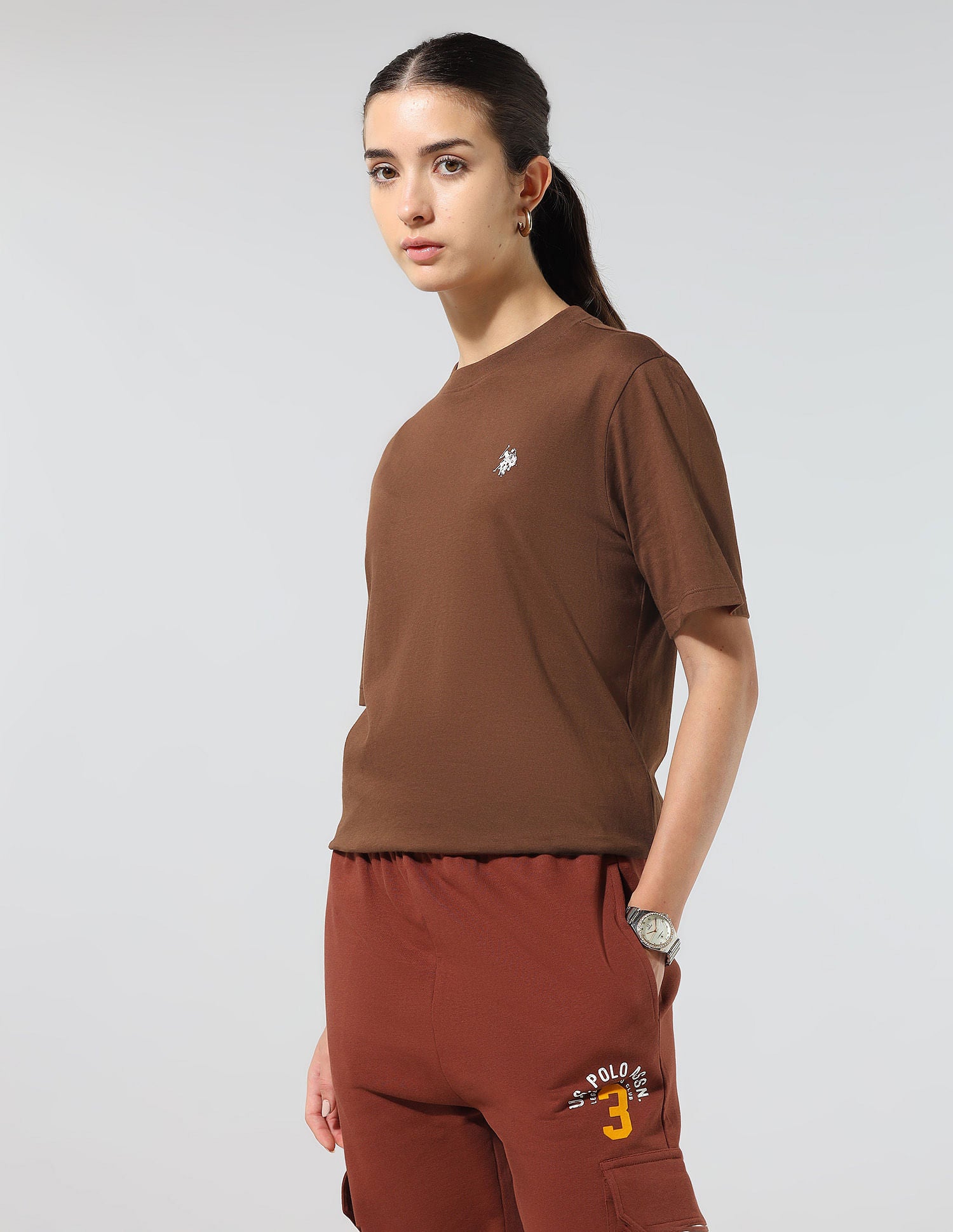 Boxy Fit Solid Lounge T-Shirt Brown - U.S. POLO ASSN. | Large