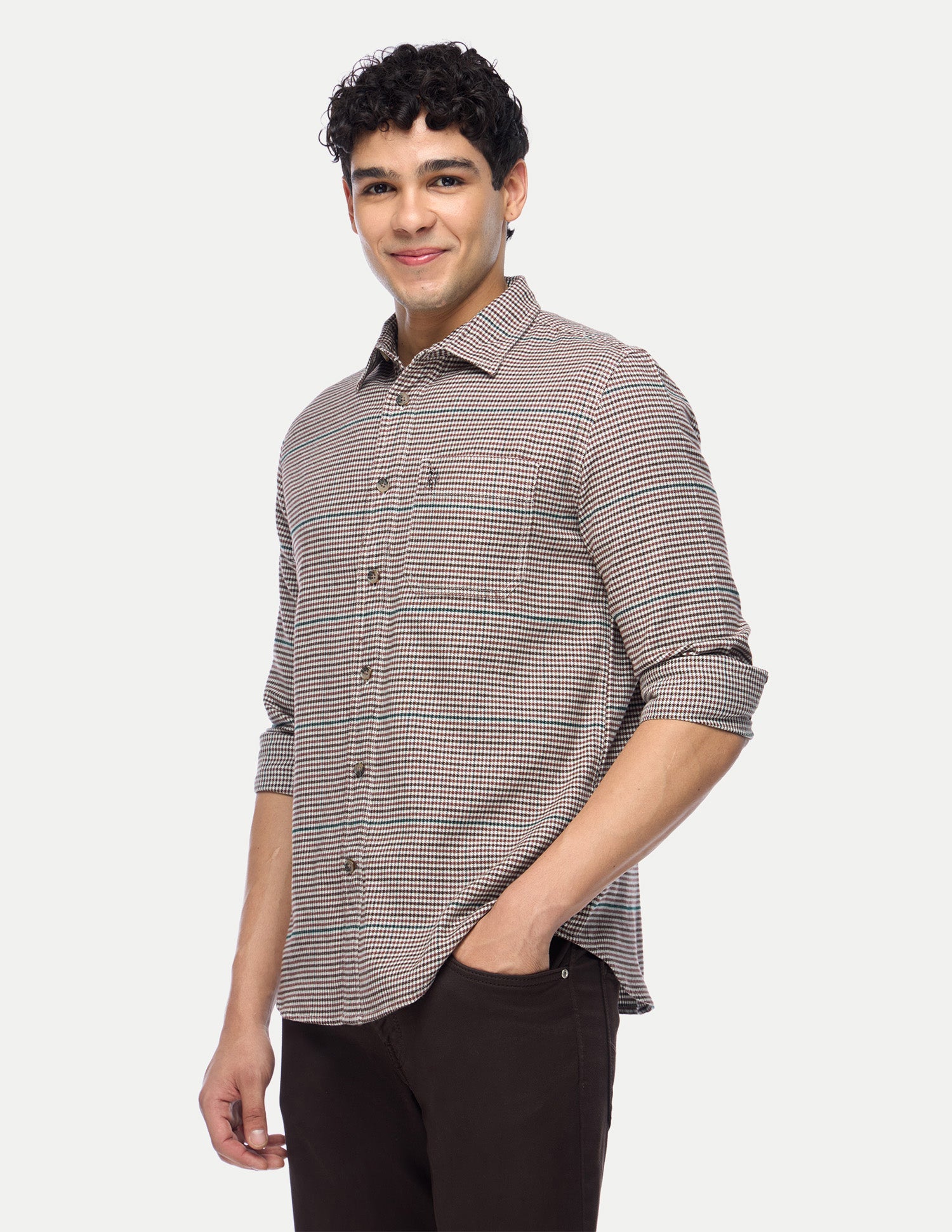 Houndstooth Printed Twill Shirt Brown - U.S. Polo Assn. India | Large
