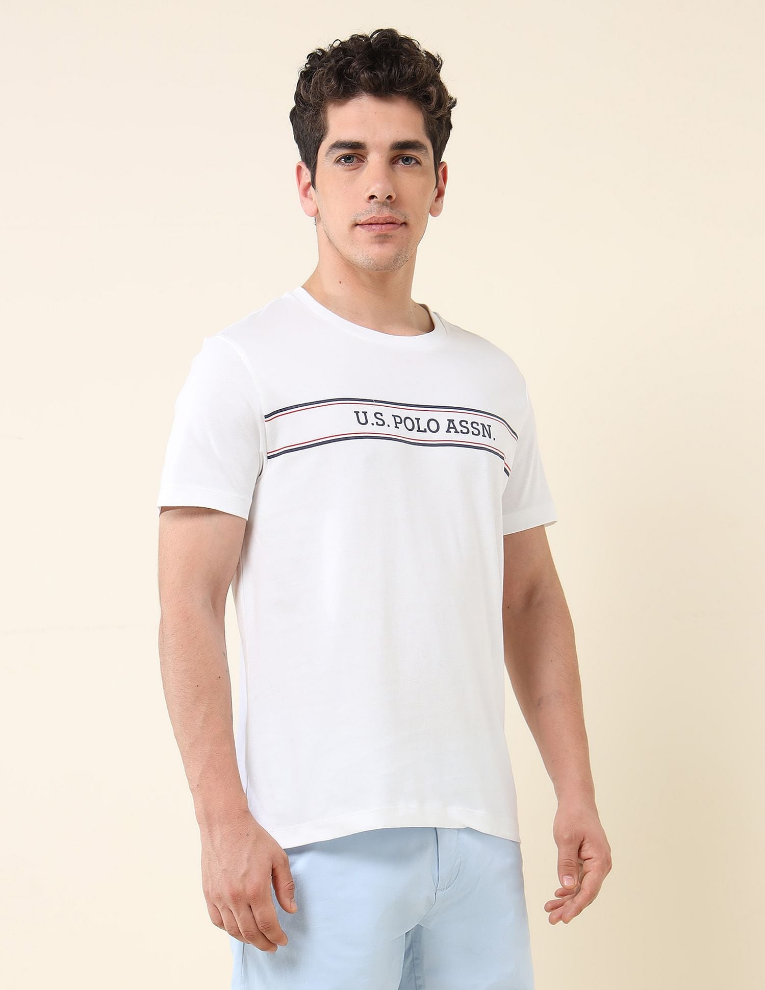 Slim Fit Brand Printed T-Shirt White - U.S. Polo Assn. India | Large