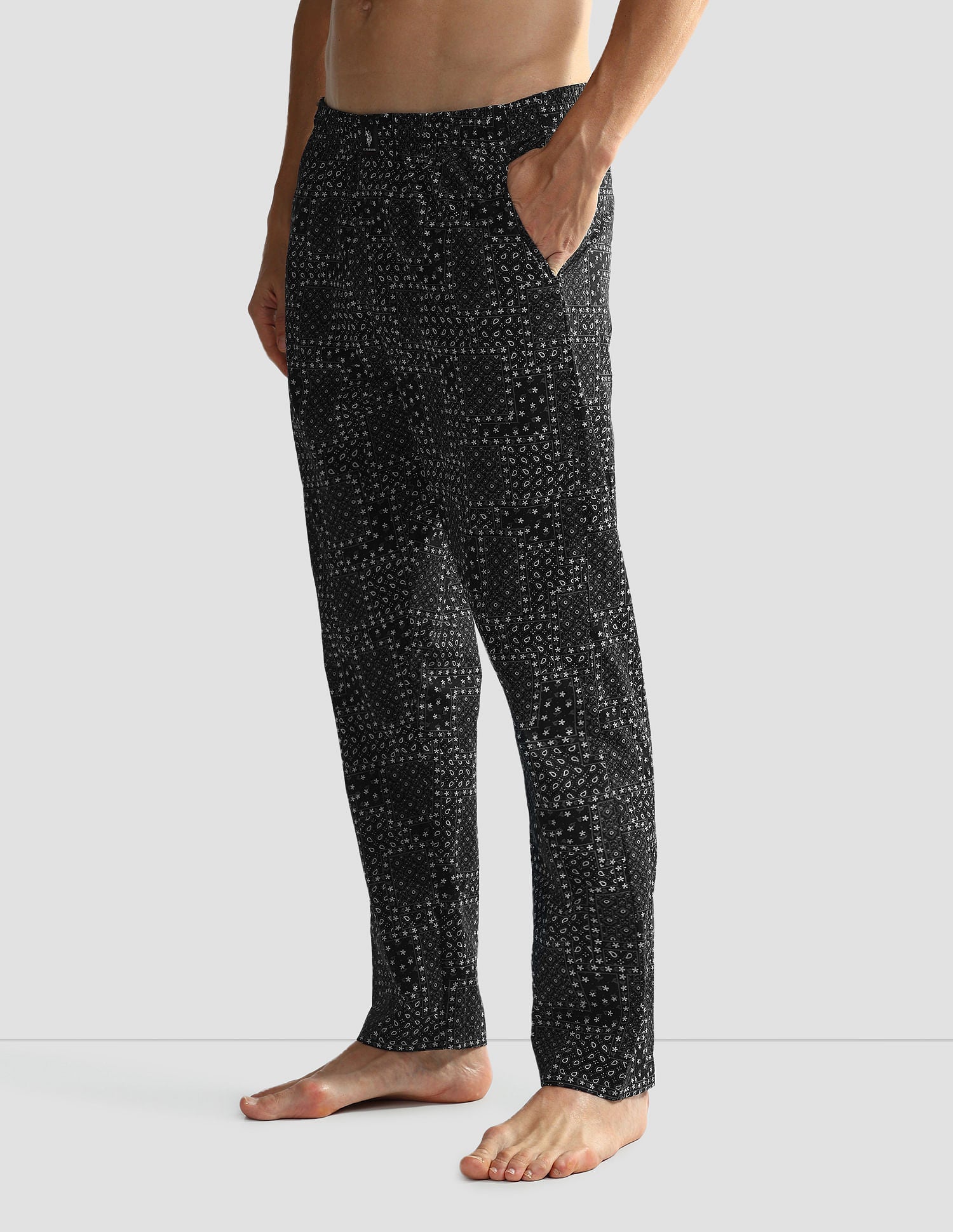 Mid Rise Printed OELP7 Lounge Track Pants - Pack Of 1 Black - U.S. POLO ASSN. | Large