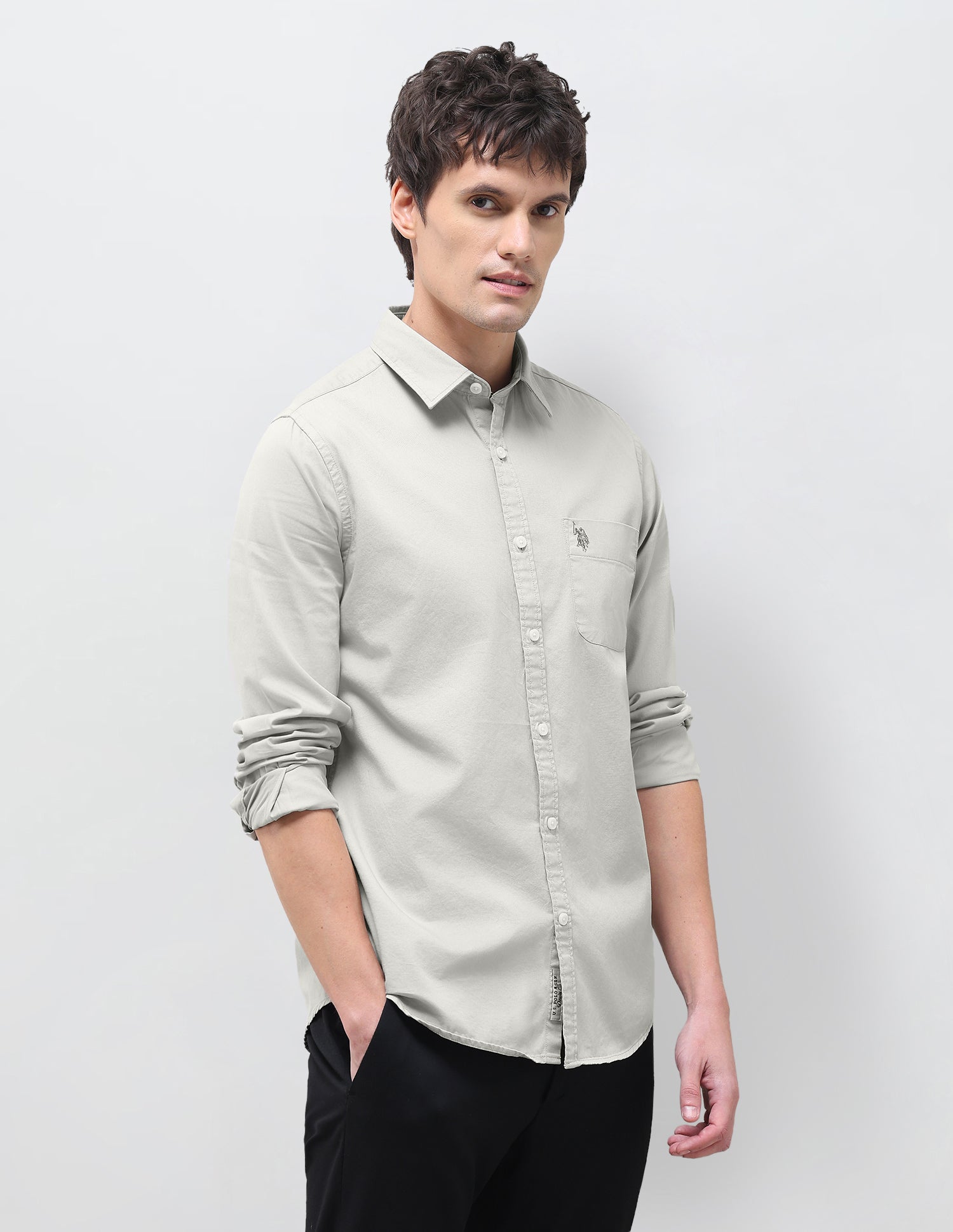 Twill Solid Shirt Light Grey - U.S. Polo Assn. India | Large