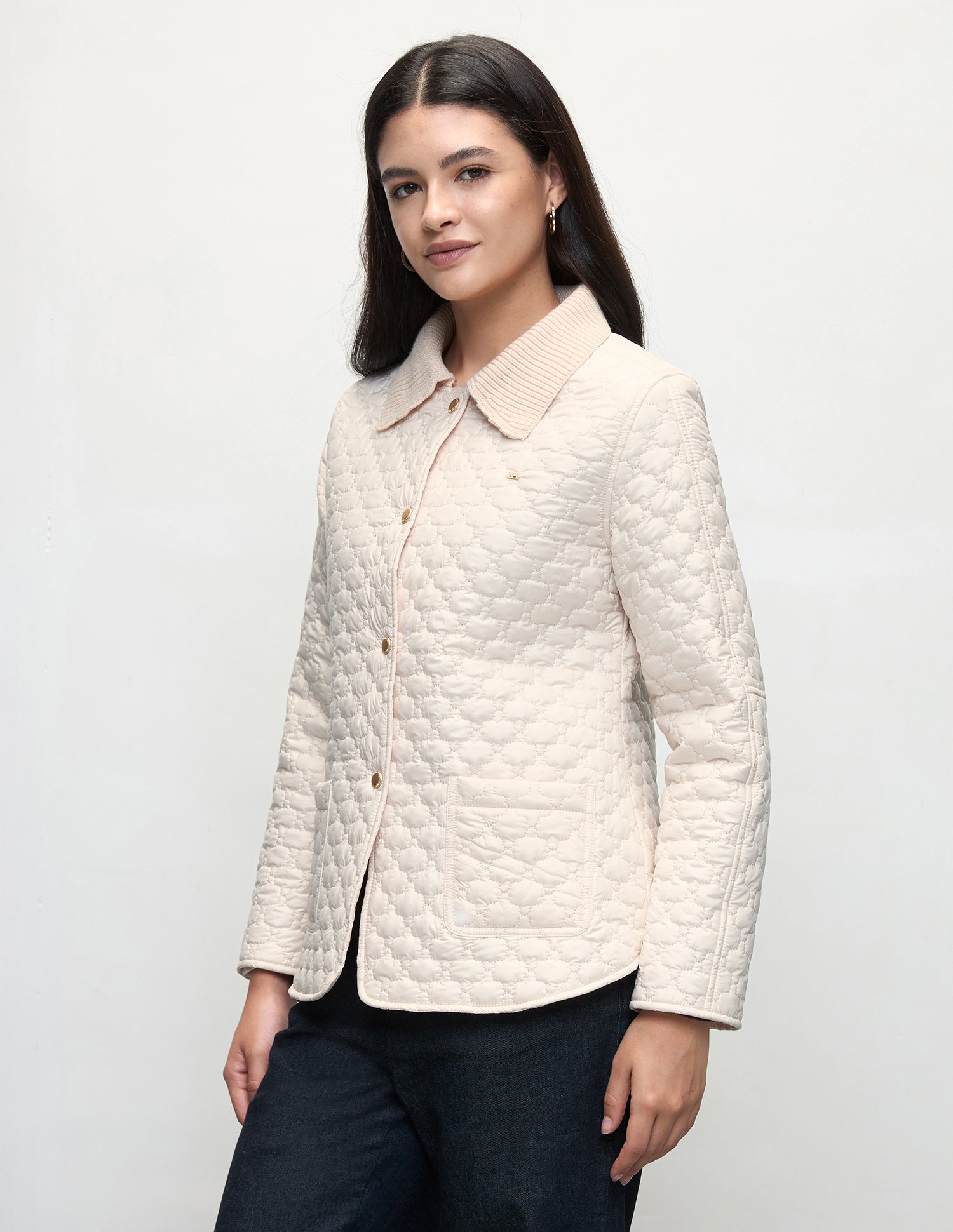 Solid Regular Fit Quilted Jacket Off-White - U.S. Polo Assn. India | Large