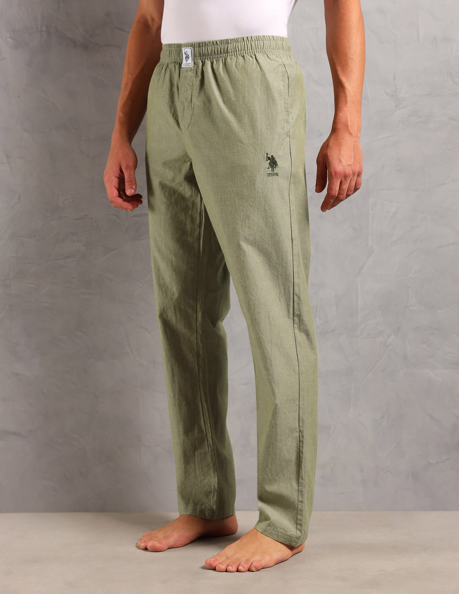 Heathered Pure Cotton I658 Lounge Pants - Pack Of 1 Green Chambray - U.S. Polo Assn. India | Large