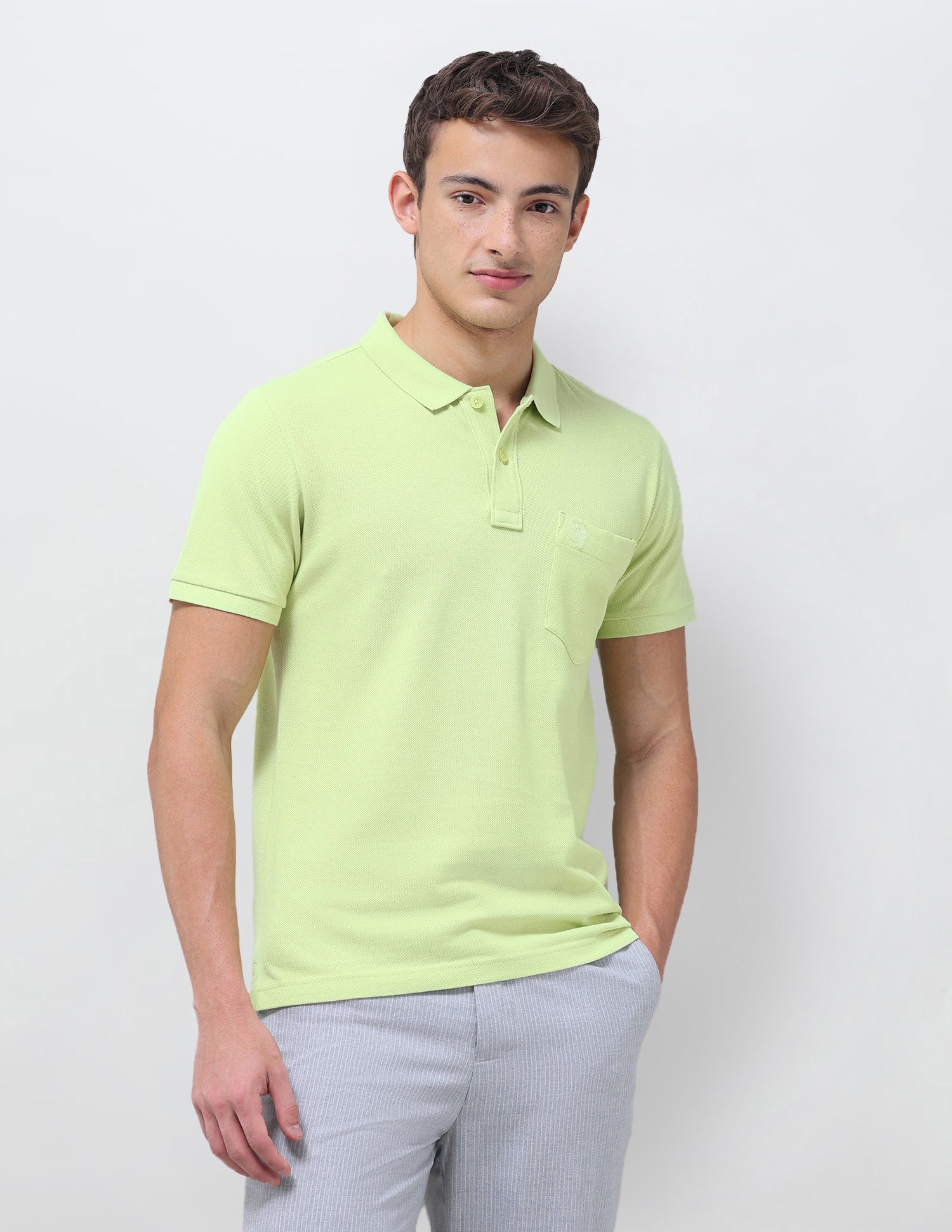 Solid Slim Fit Polo Shirt Green - U.S. Polo Assn. India | Large
