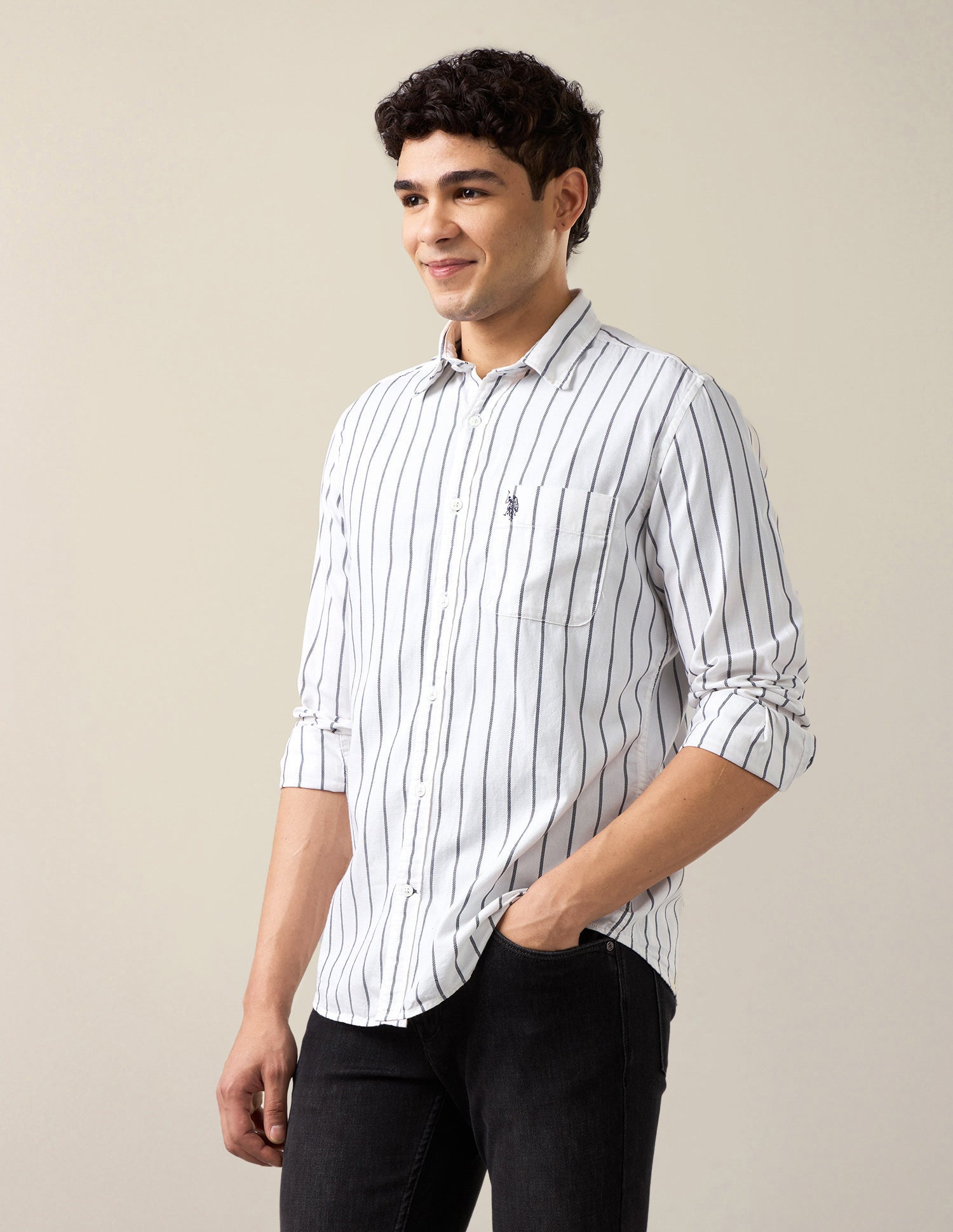Vertical Striped Regular Fit Shirt White - U.S. Polo Assn. India | Large