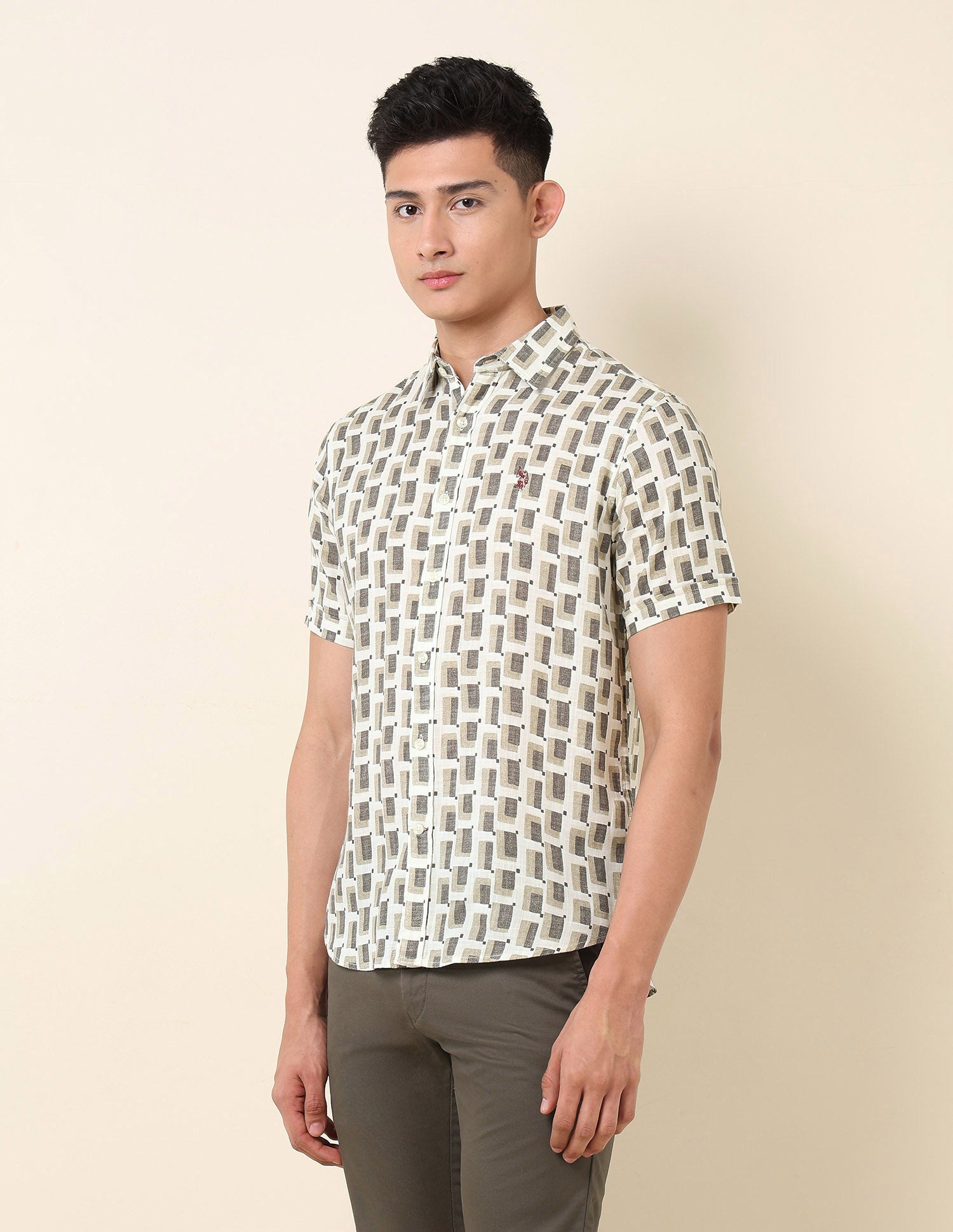 Geometric Printed Pure Cotton Shirt Grey - U.S. Polo Assn. India | Large
