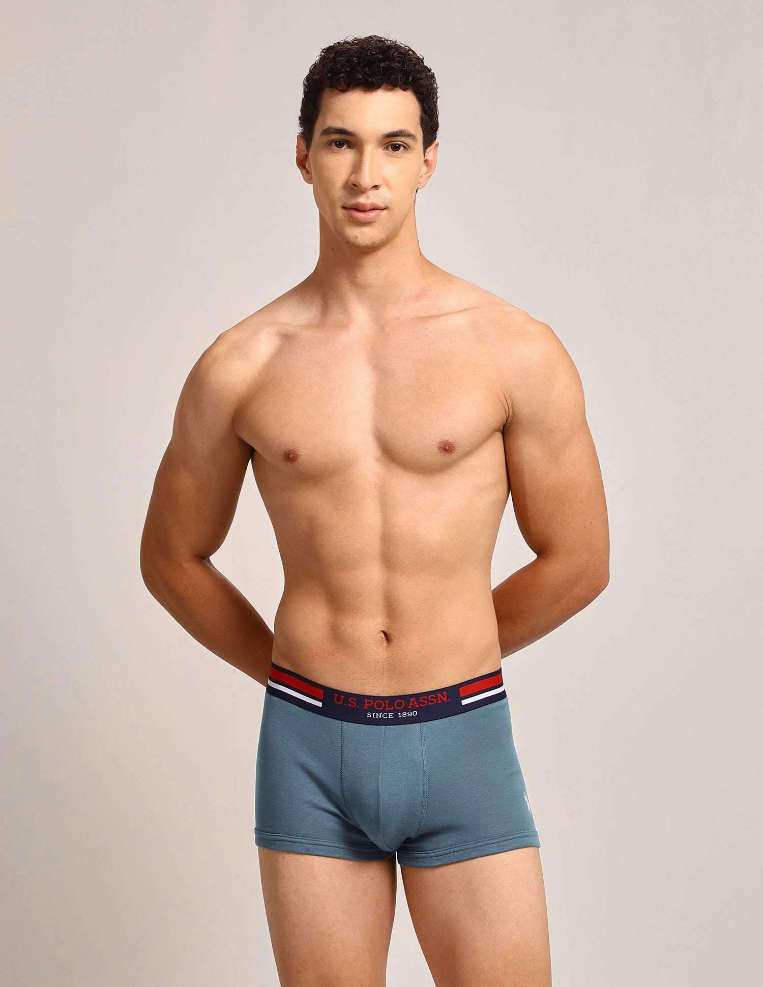 Elastic Waistband Ribbed I641 Trunks - Pack Of 2 Teal Grey- Teal Grey - U.S. Polo Assn. India | Large