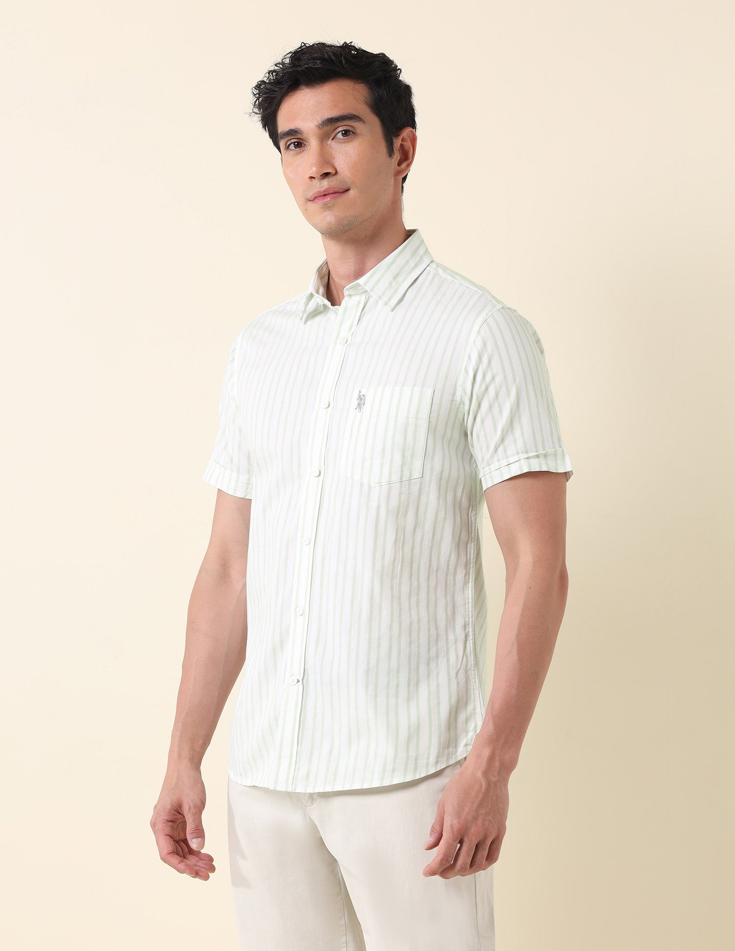 Tailored Fit Vertical Striped Shirt Light Green - U.S. Polo Assn. India | Large