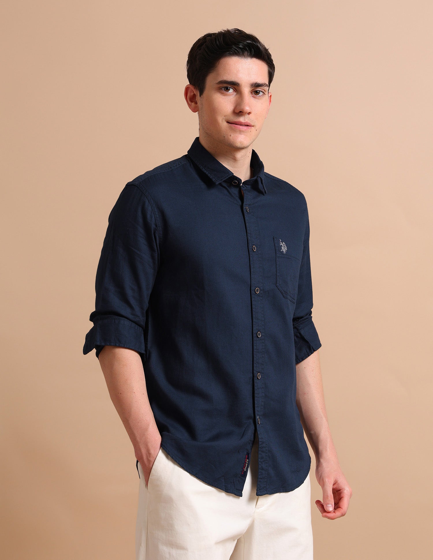Spread Collar Dobby Formal Shirt Navy - U.S. POLO ASSN. | Large