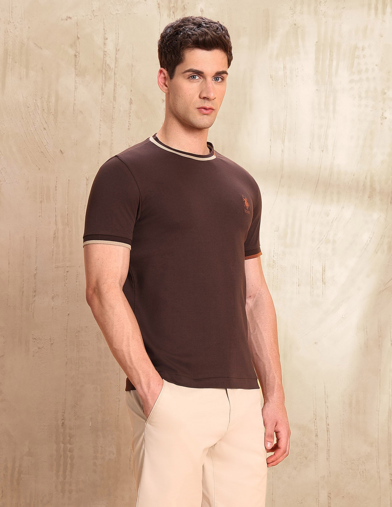 Solid Slim Fit T-Shirt Brown - U.S. POLO ASSN. | Large