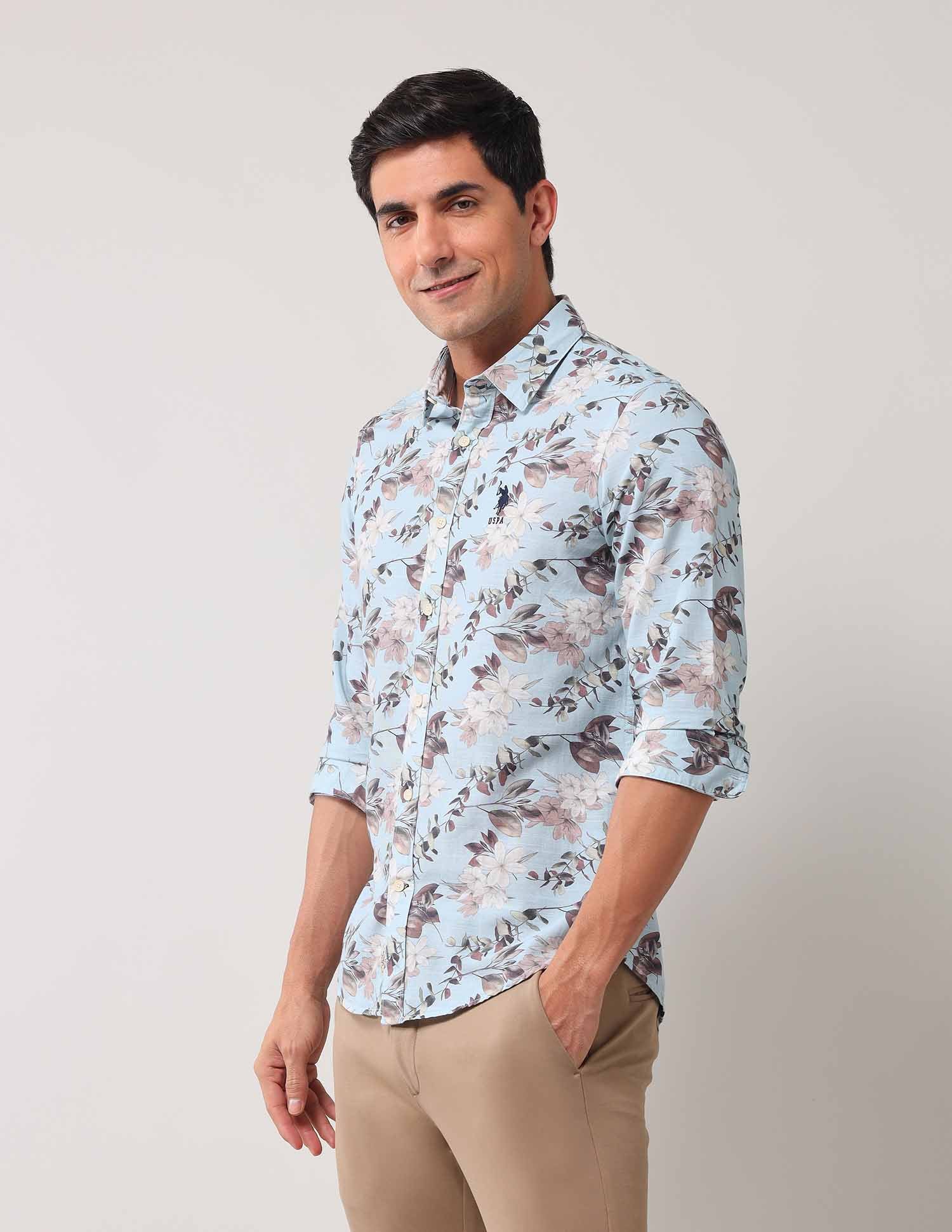 Regular Fit Floral Printed Shirt Light Blue - U.S. POLO ASSN. | Large
