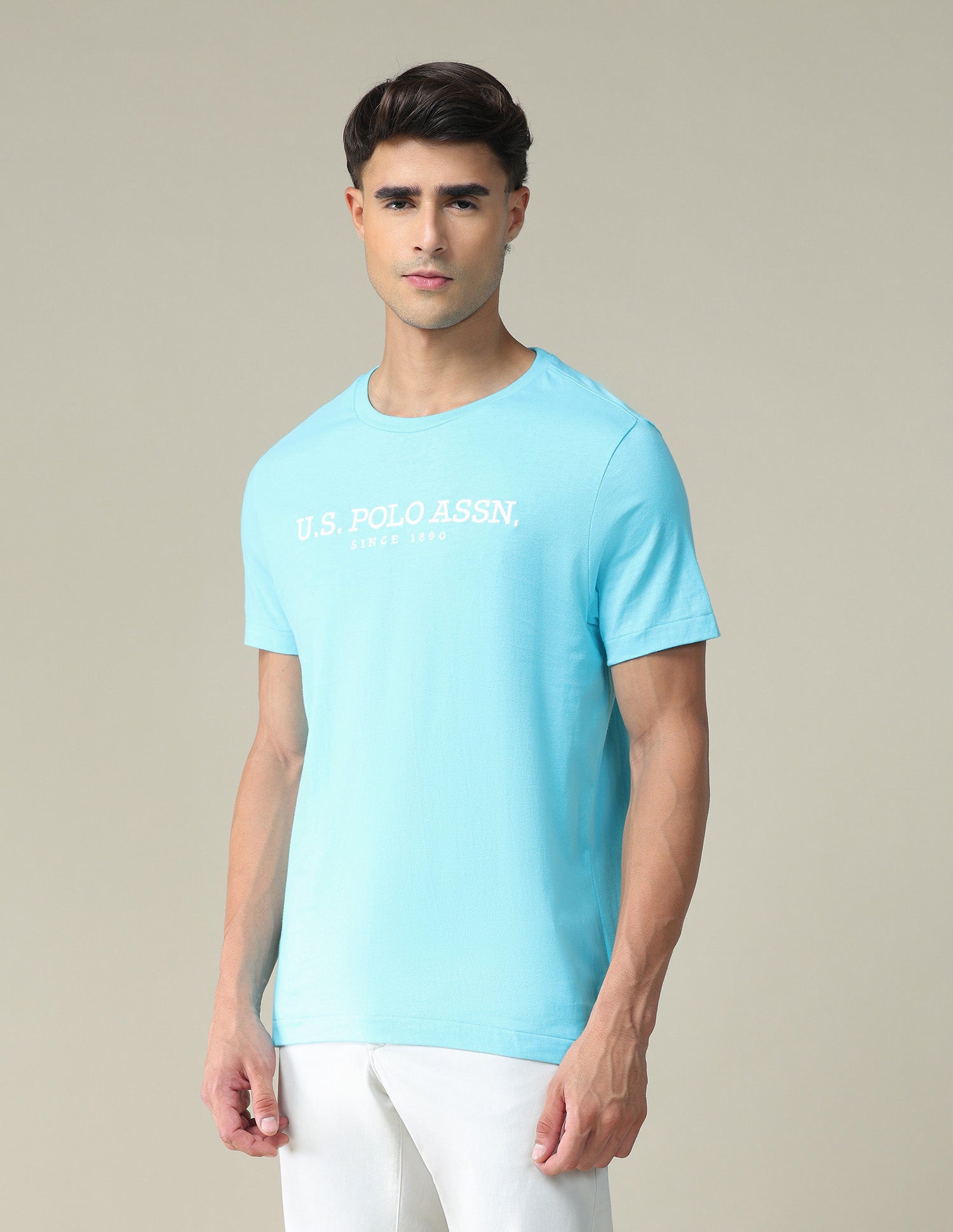 Brand Embroidered Cotton T-Shirt Aqua - U.S. POLO ASSN. | Large