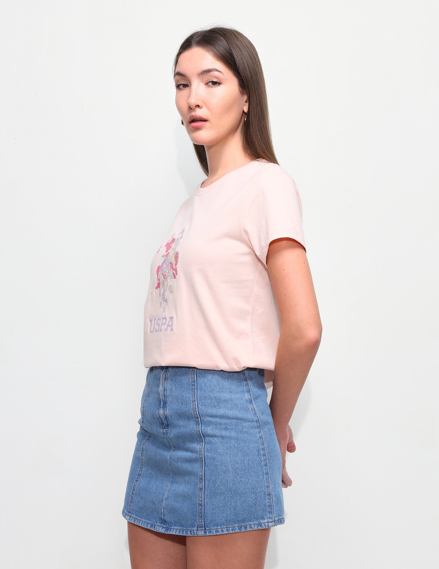 Brand Embroidered Regular Fit T-Shirt Light Pink - U.S. Polo Assn. India | Large