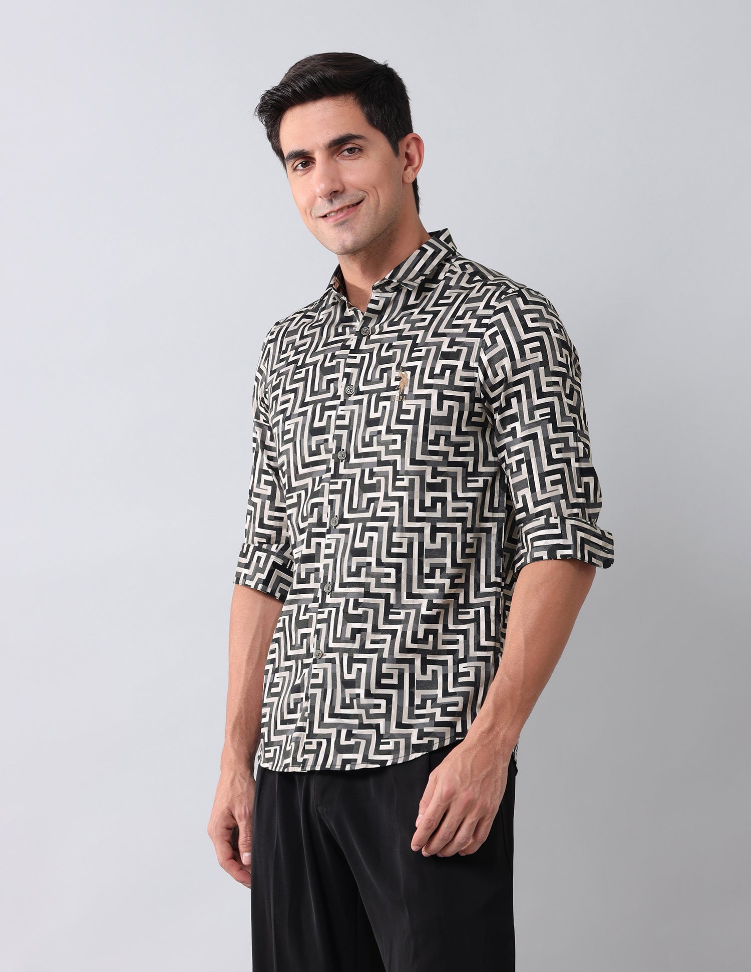 Geometric Printed Regular Shirt Dark Grey - U.S. Polo Assn. India | Large