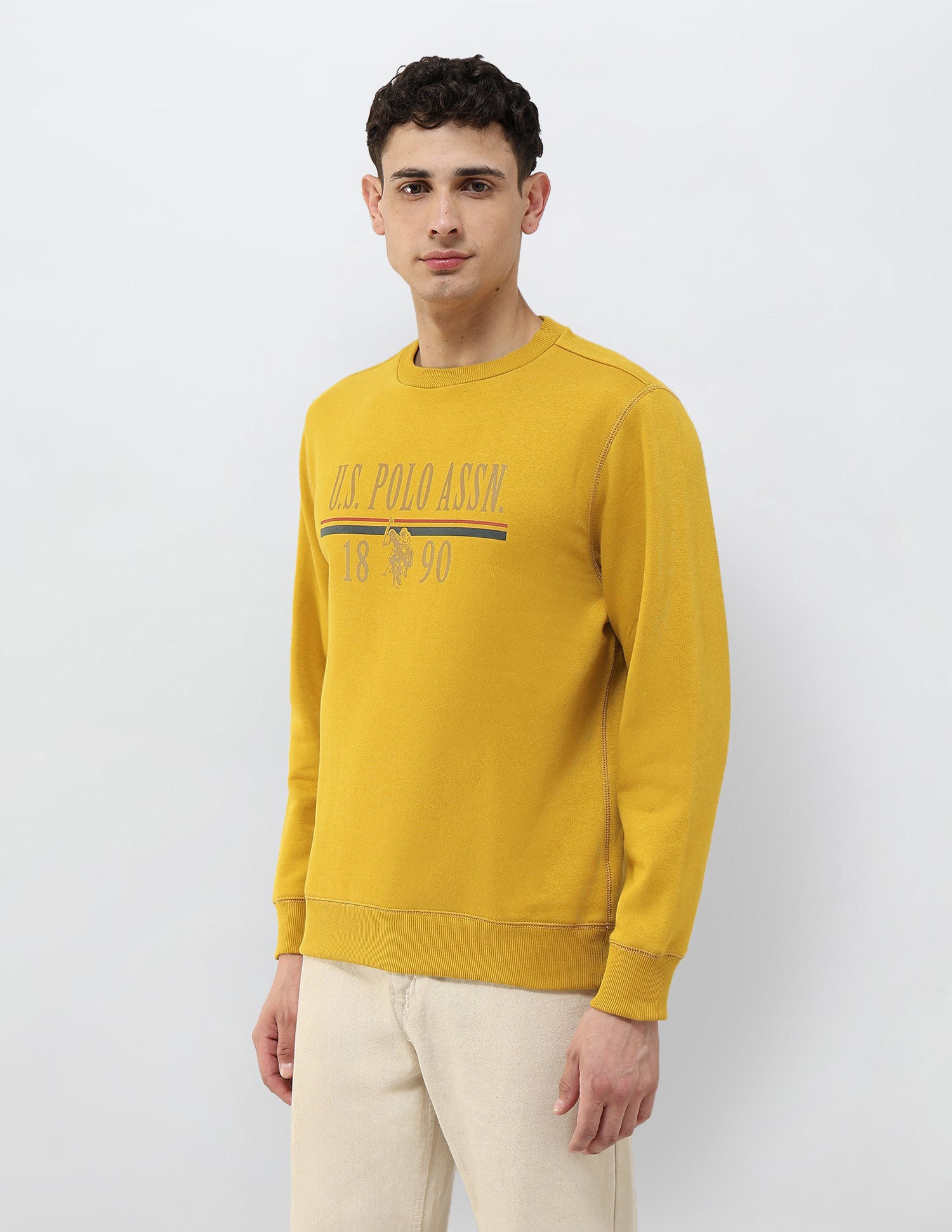 Brand Printed Regular Fit Sweatshirt Mustard - U.S. POLO ASSN. | Large