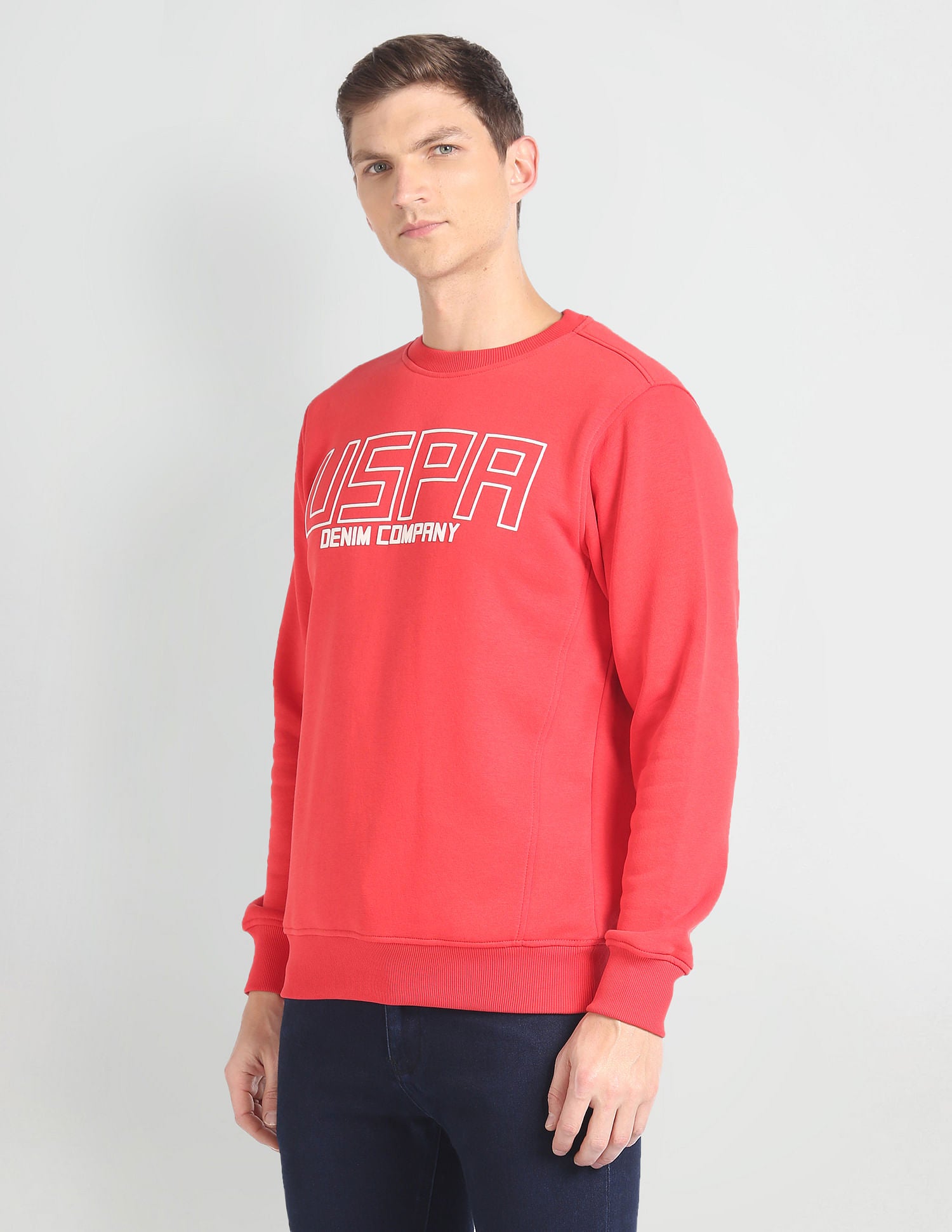Crew Neck Brand Print Sweatshirt Red - U.S. POLO ASSN. | Large