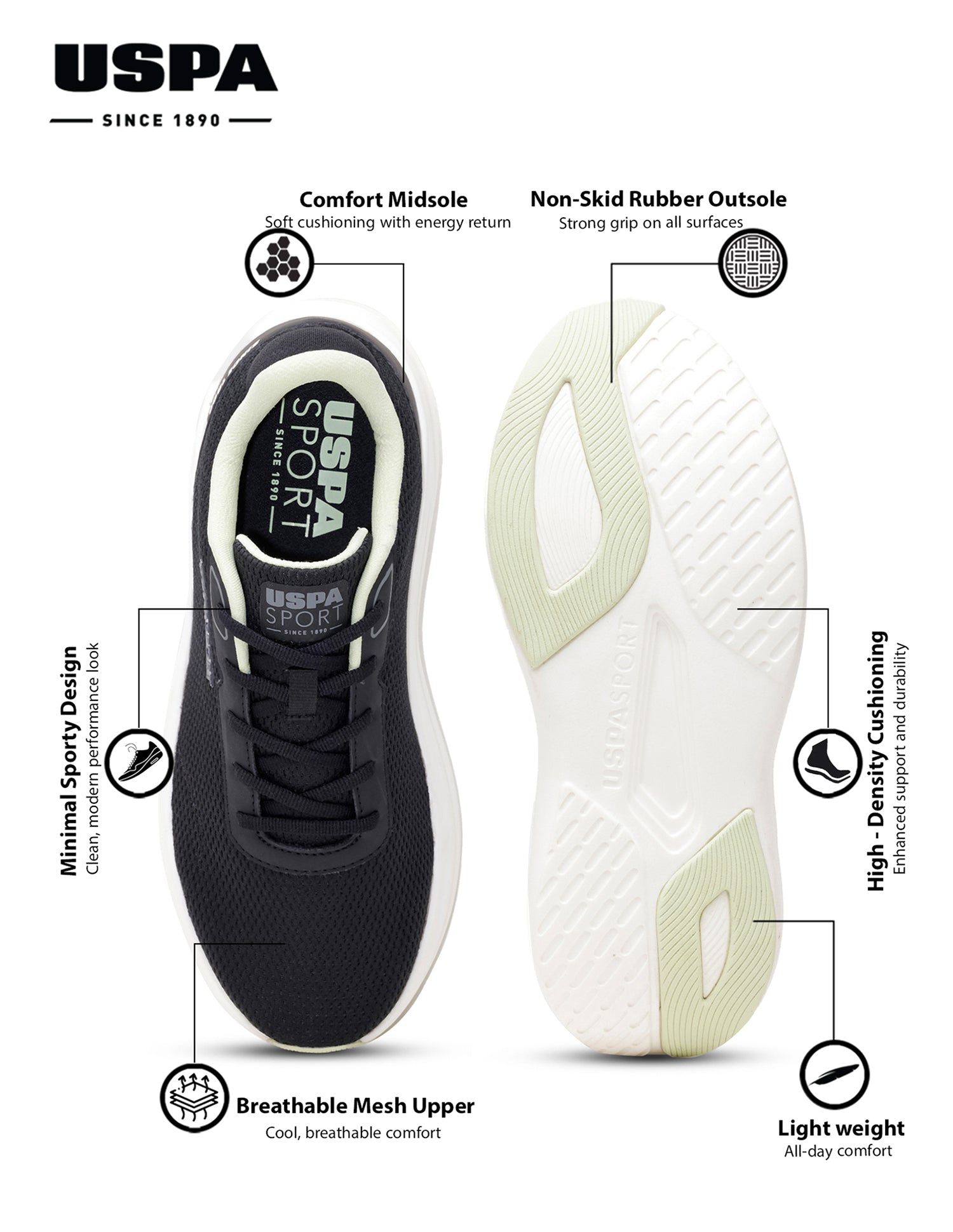 Men Black Lance Uspa Sport Sneakers Black - U.S. Polo Assn. India | Large