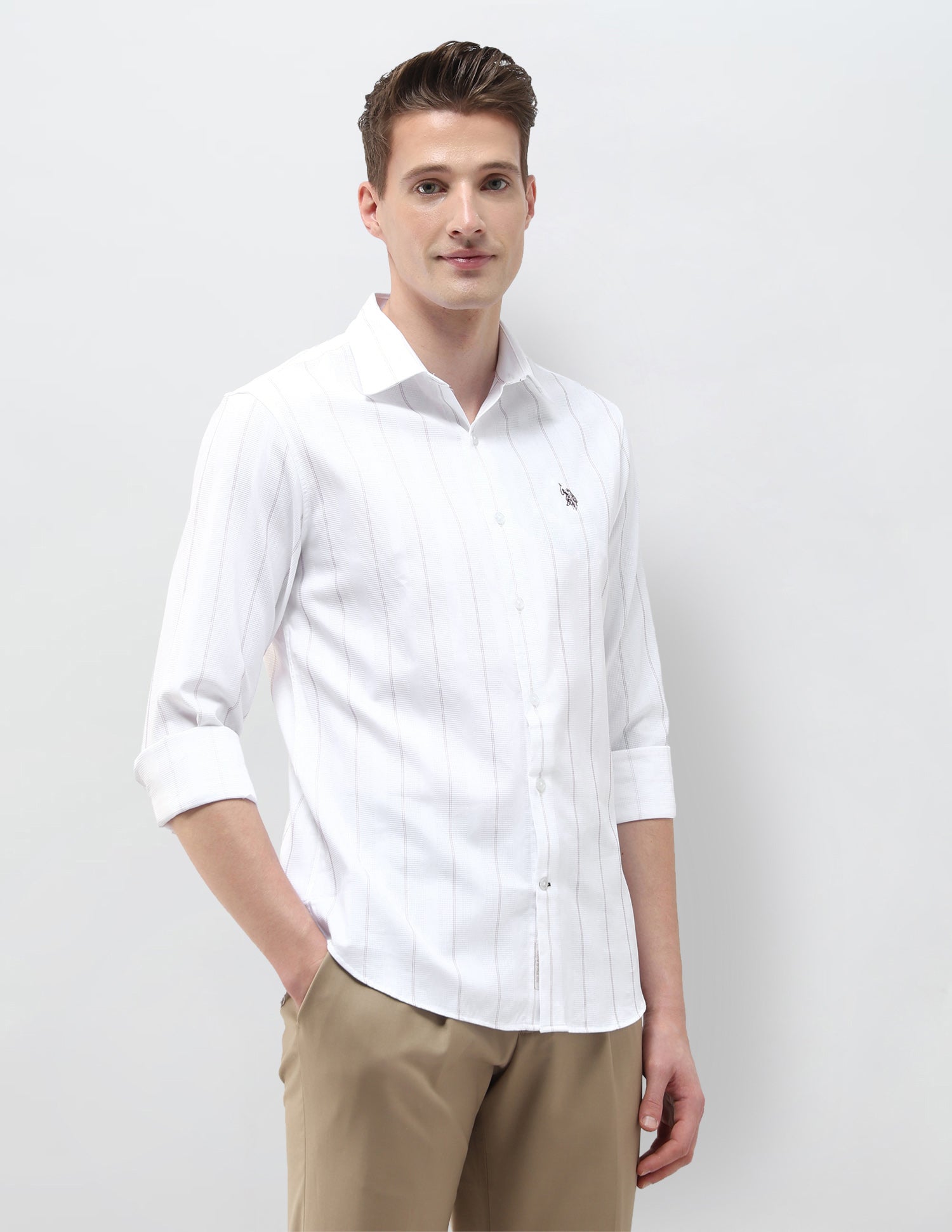 Self Design Vertical Striped Tailored Fit Shirt White - U.S. Polo Assn. India | Large