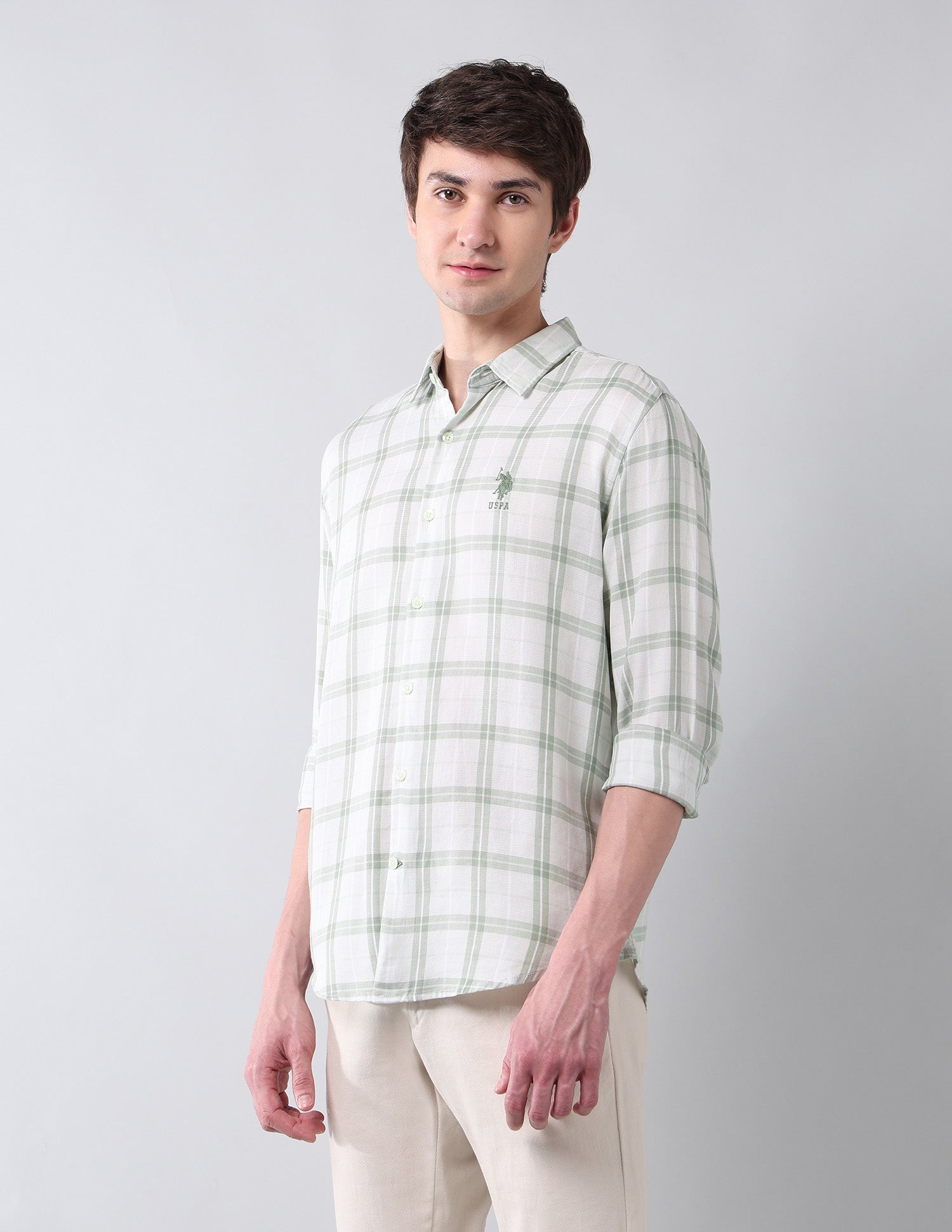 Grid Tattersall Checked Regular Fit Shirt Light Green - U.S. Polo Assn. India | Large