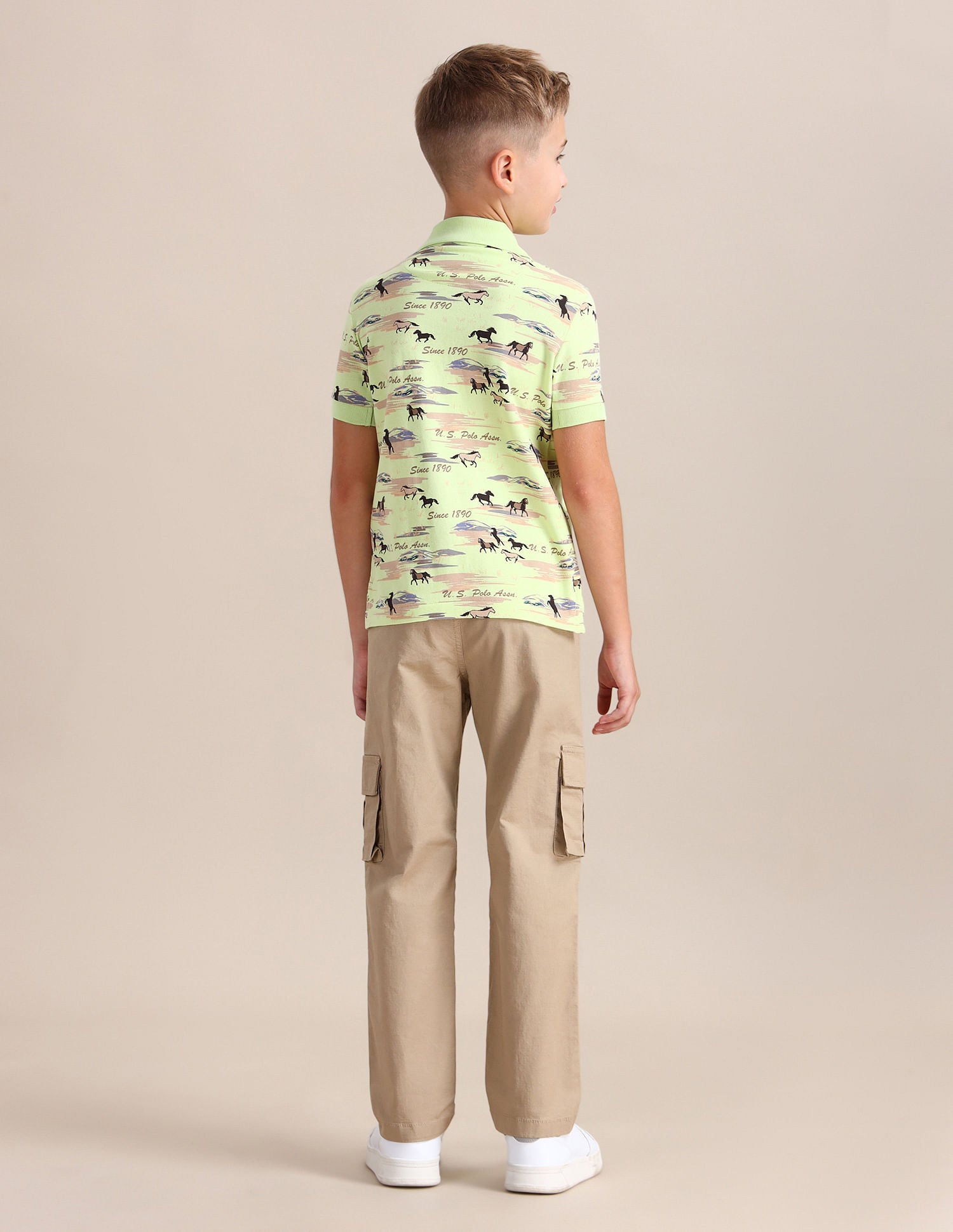 Boys Brand Print Polo Shirt Shadow Lime - U.S. Polo Assn. India | Large
