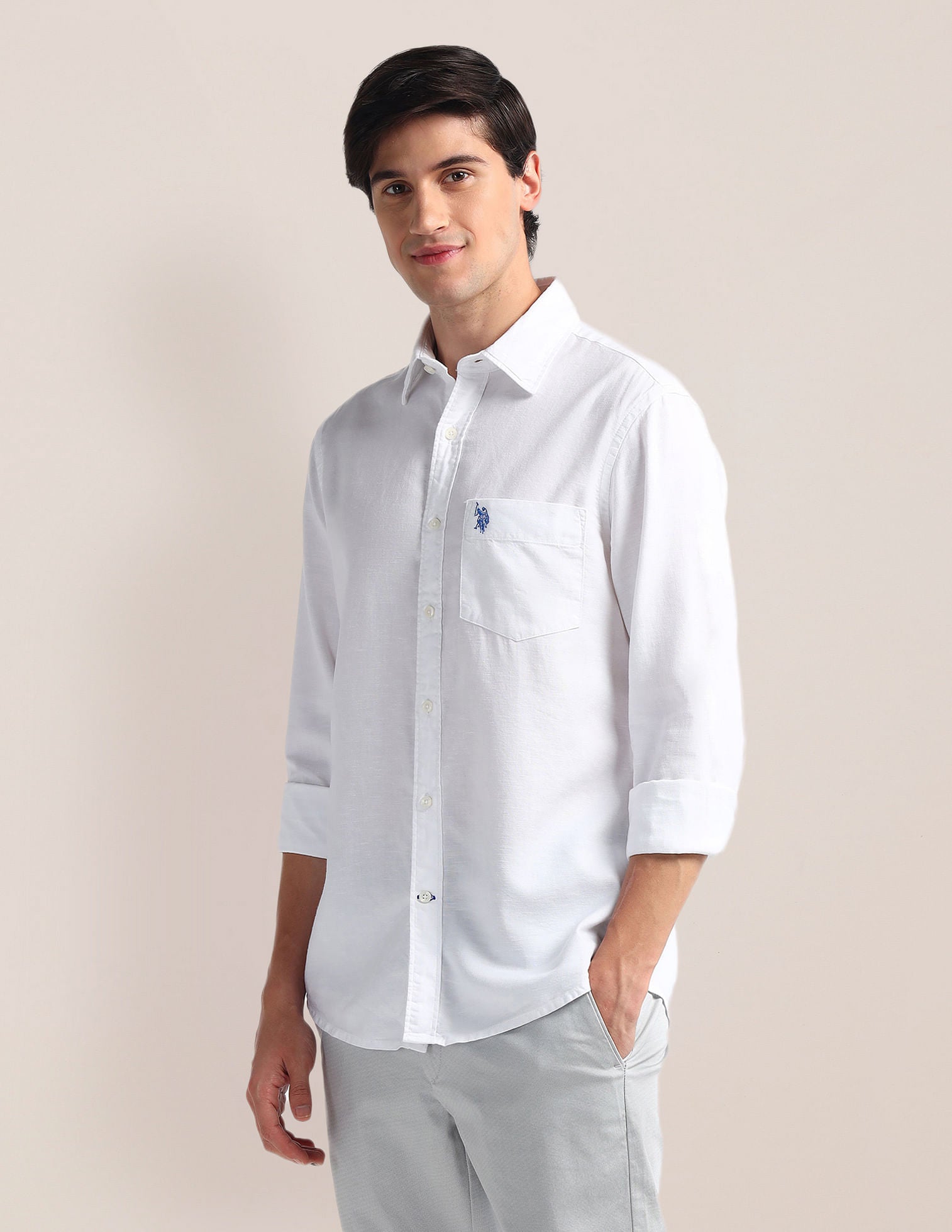 Tailored Fit Solid Shirt White - U.S. Polo Assn. India | Large