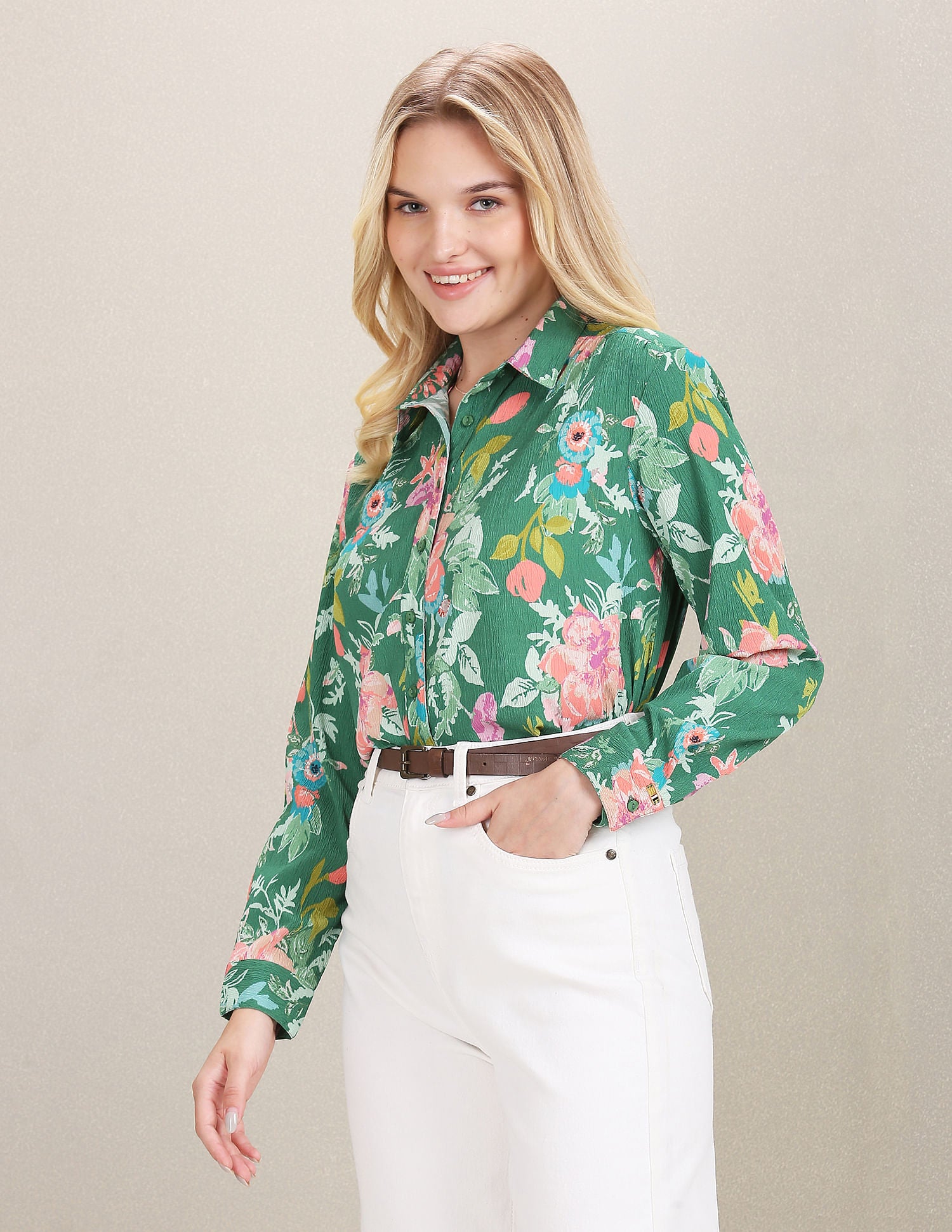 Floral Print Spread Collar Shirt Green - U.S. Polo Assn. India | Large