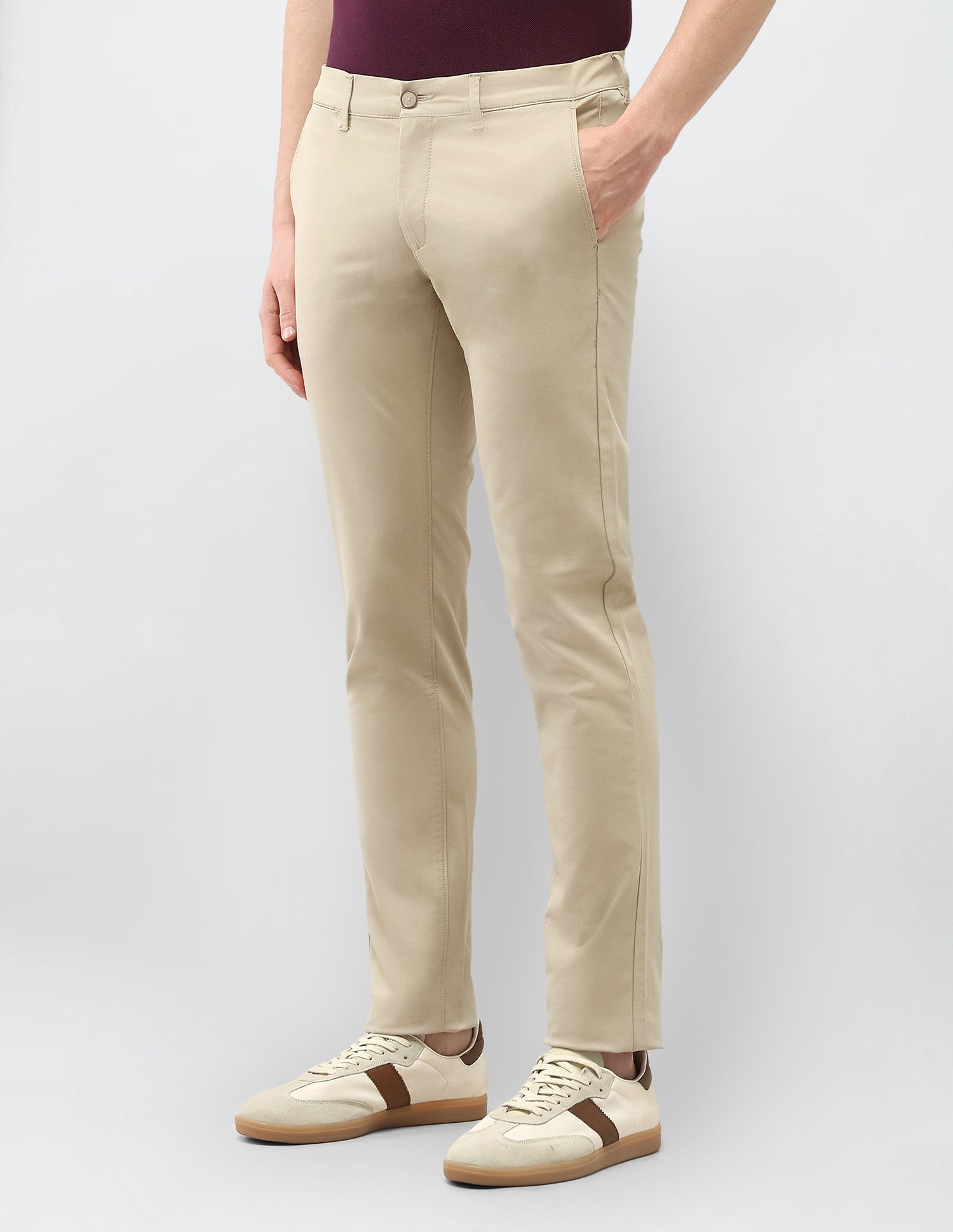 Denver Slim Fit Satin Trousers Light Kahki - U.S. Polo Assn. India | Large
