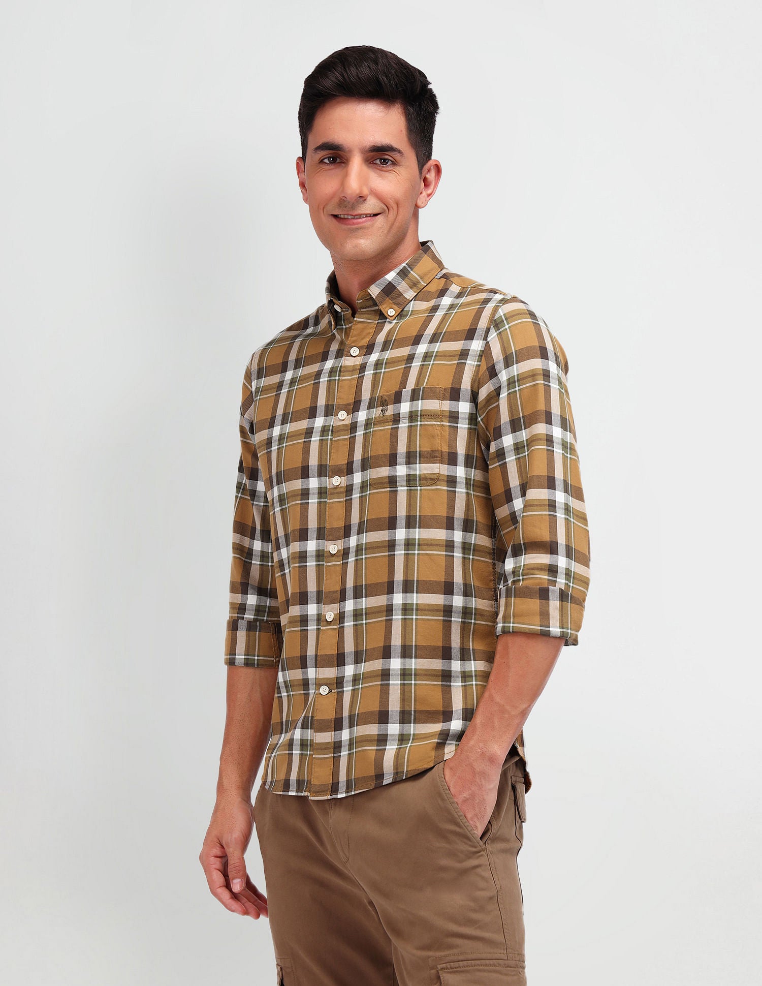 Slim Fit Twill Shirt Mustard - U.S. Polo Assn. India | Large