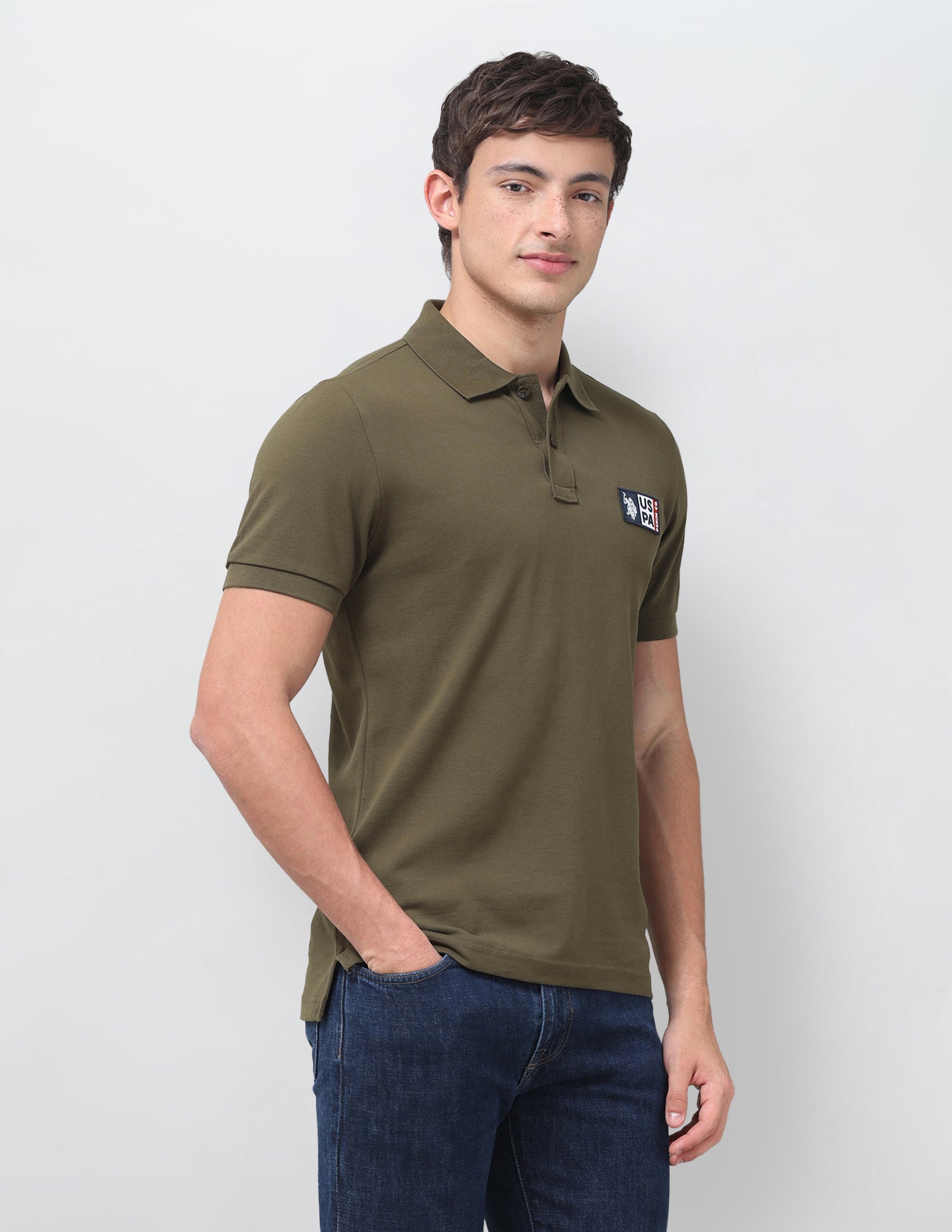 Solid Slim Fit Polo Shirt Olive - U.S. Polo Assn. India | Large