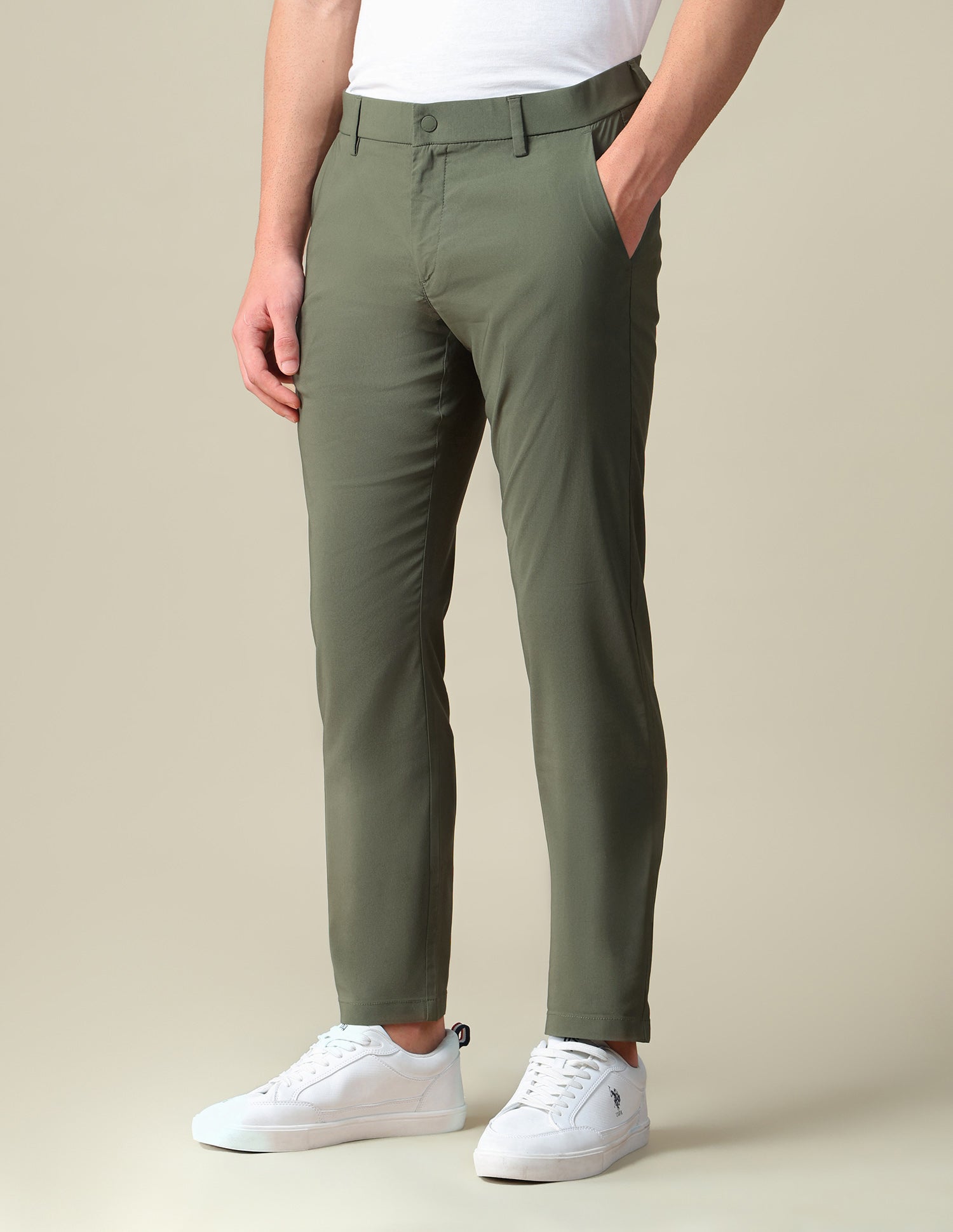 Denver Slim Fit Mid Rise Trousers Olive - U.S. Polo Assn. India | Large