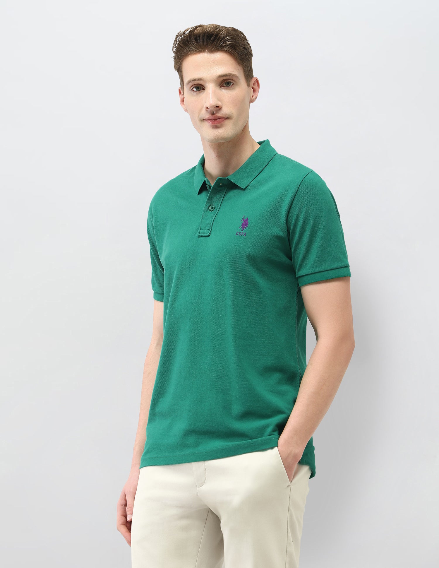 Solid Slim Fit Polo Shirt Green - U.S. Polo Assn. India | Large